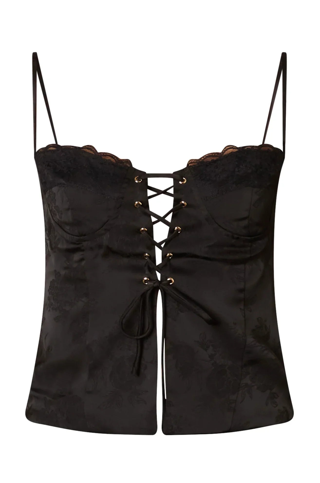 Lace Up Jacquard Bustier Top