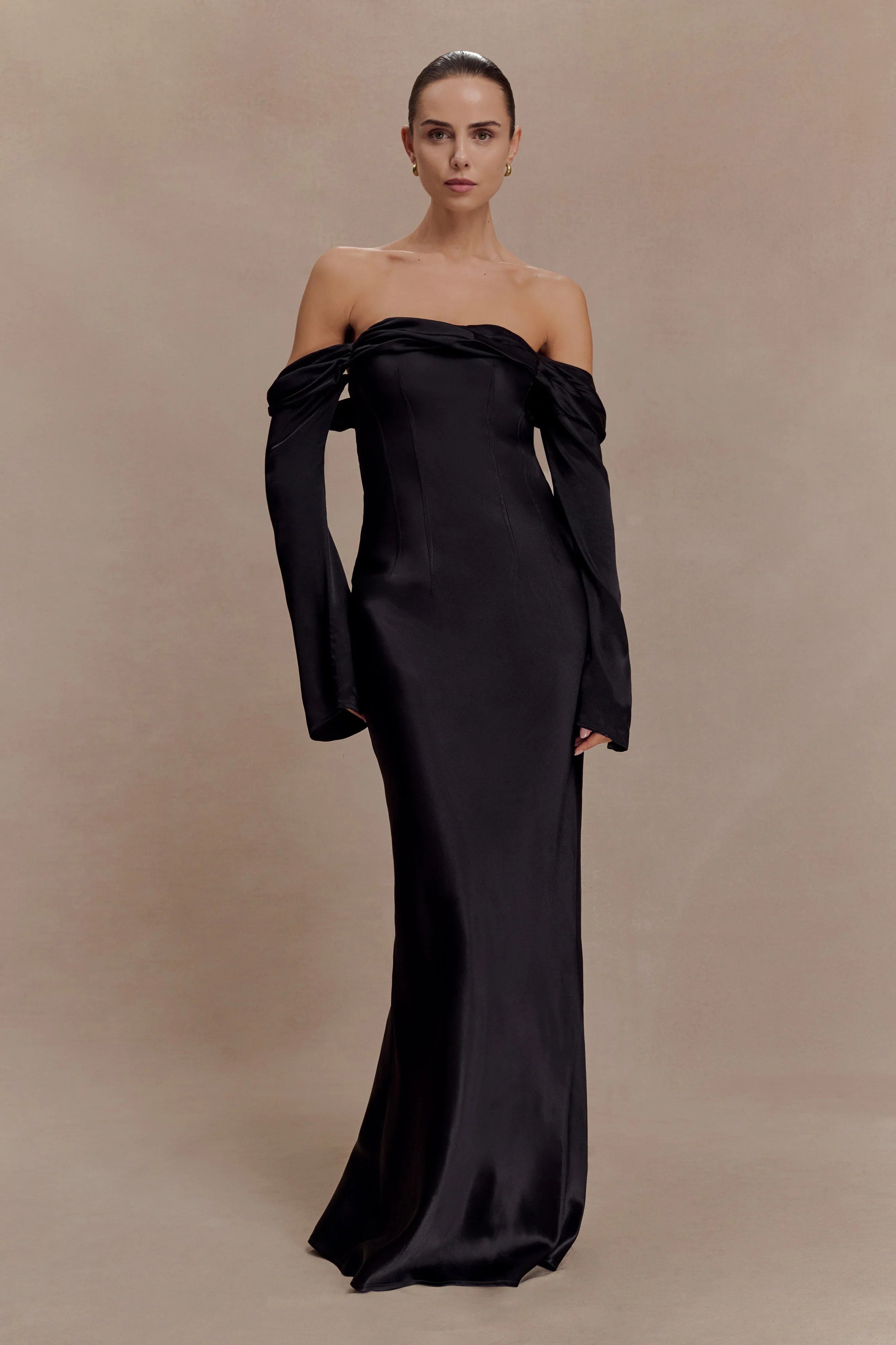 Giselle Off Shoulder Cowl Neck Maxi Dress - Black