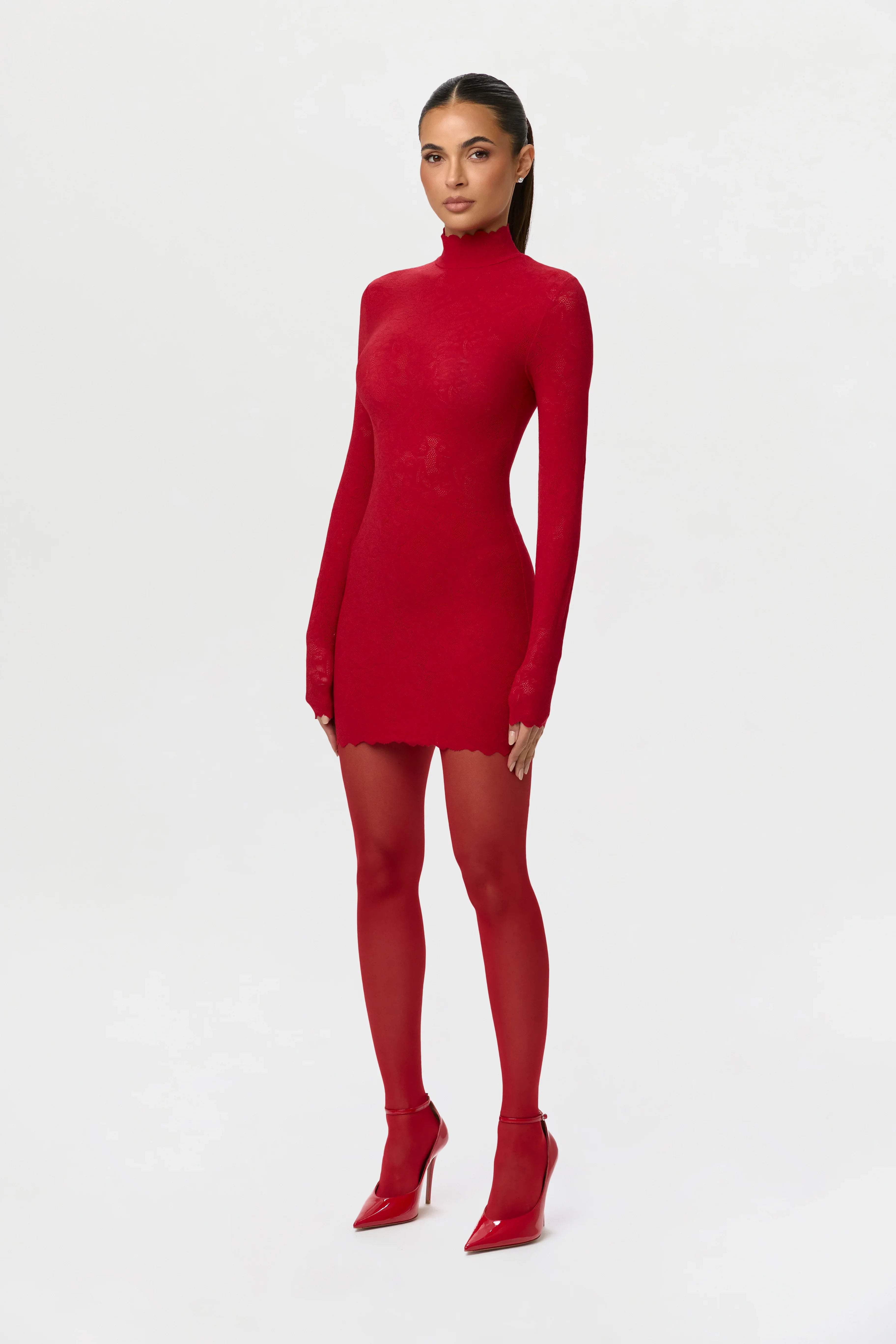 Stretch Lace Scallop Mini Dress