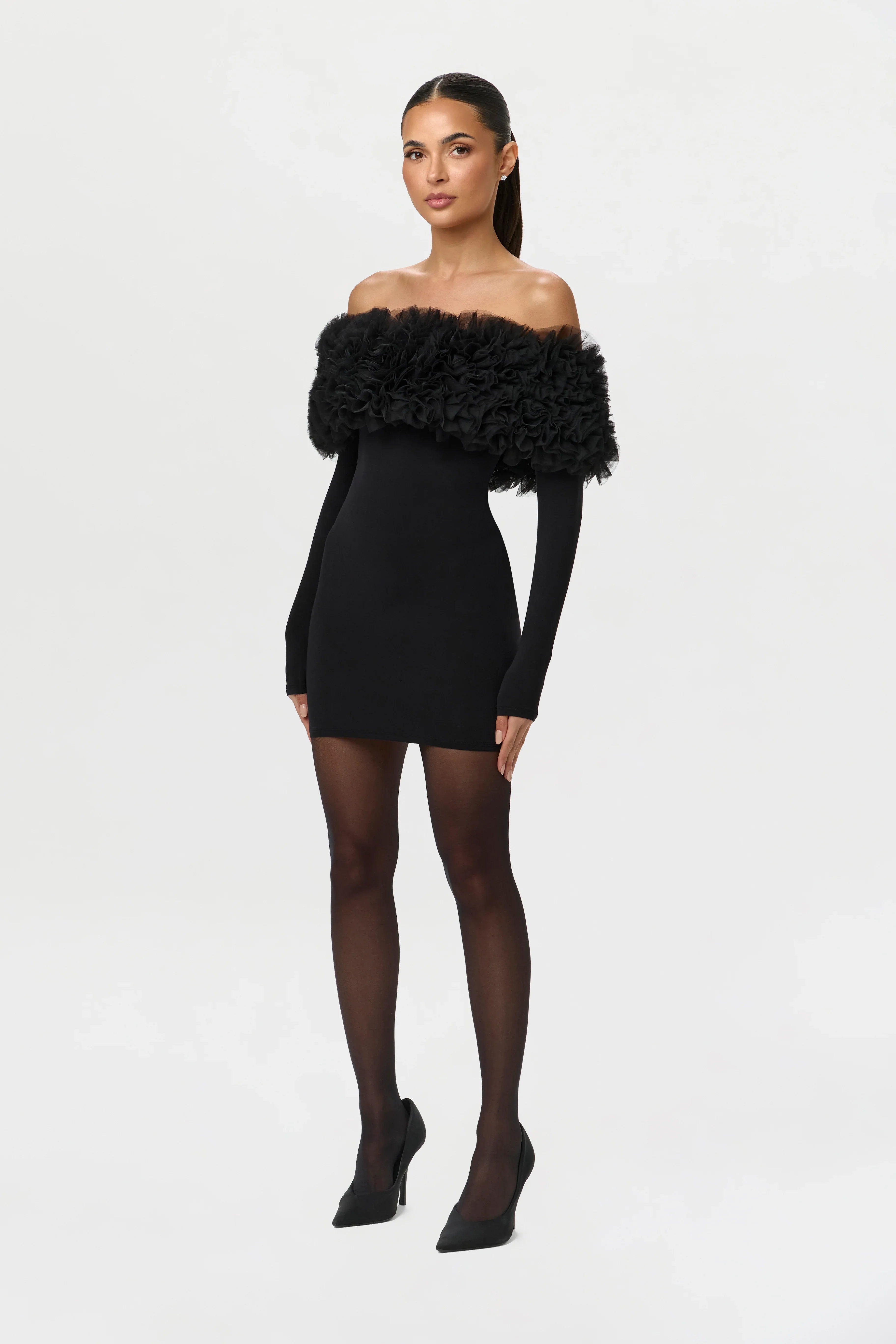 Naked Off-Shoulder Roses Mini Dress