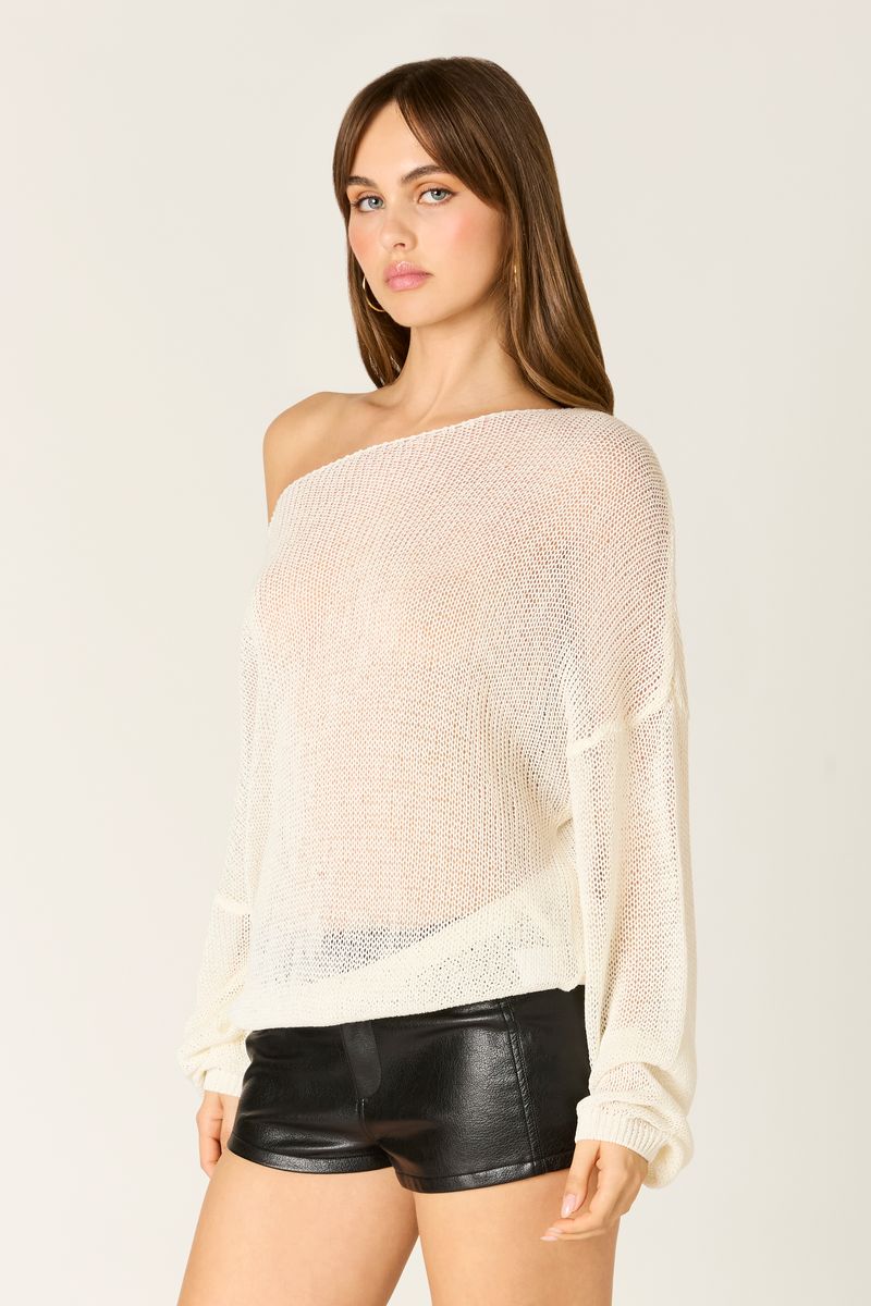 Sheer Off-the-Shoulder Knit Sweater
