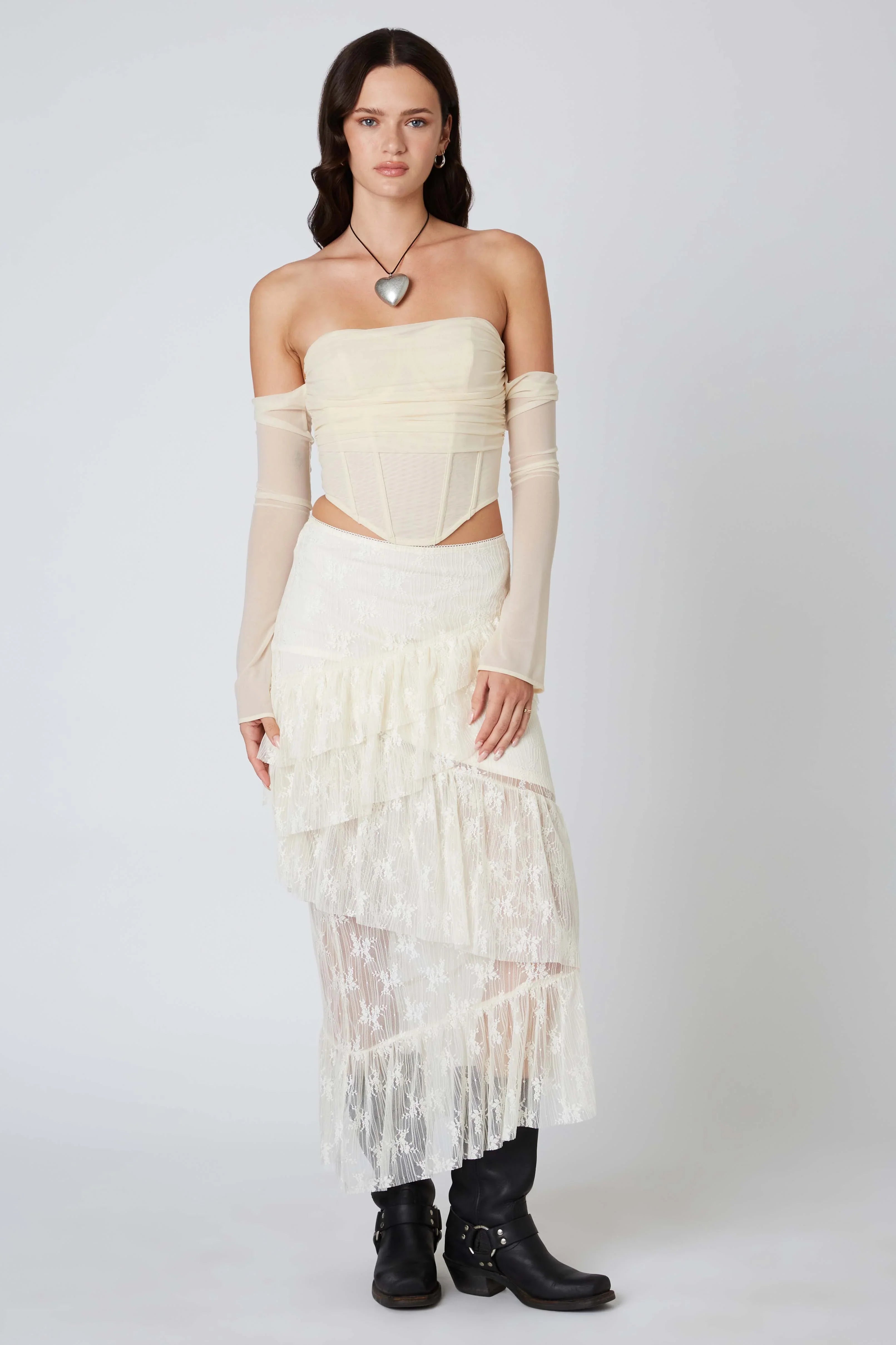 Lace Midi Tiered Skirt