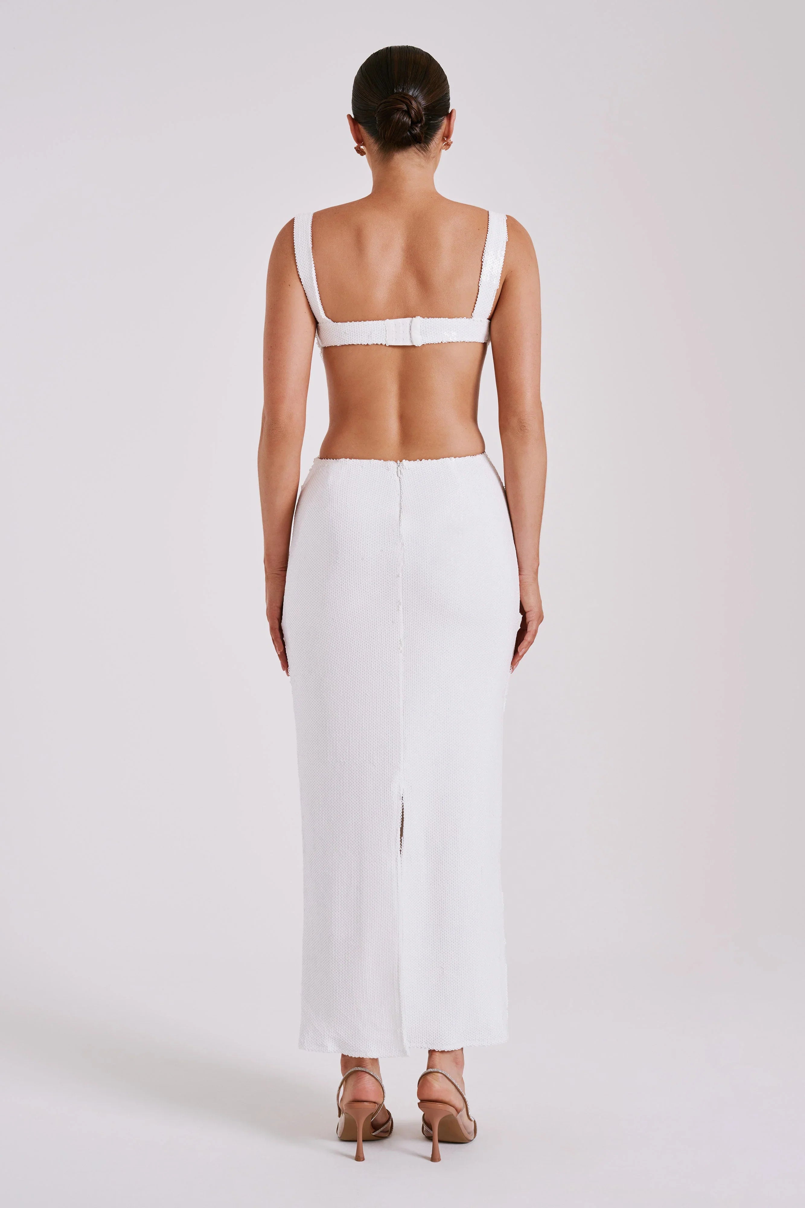 Adoria Sequin Cut Out Maxi Dress - White