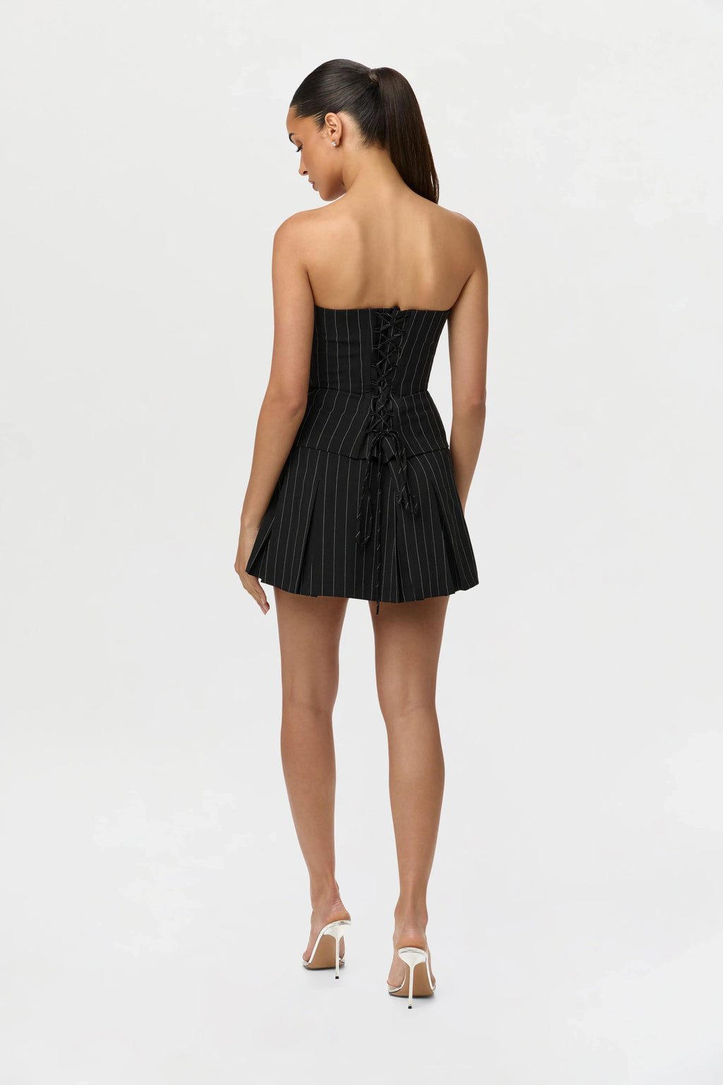Pinstripe Suiting Pleated Mini Skirt