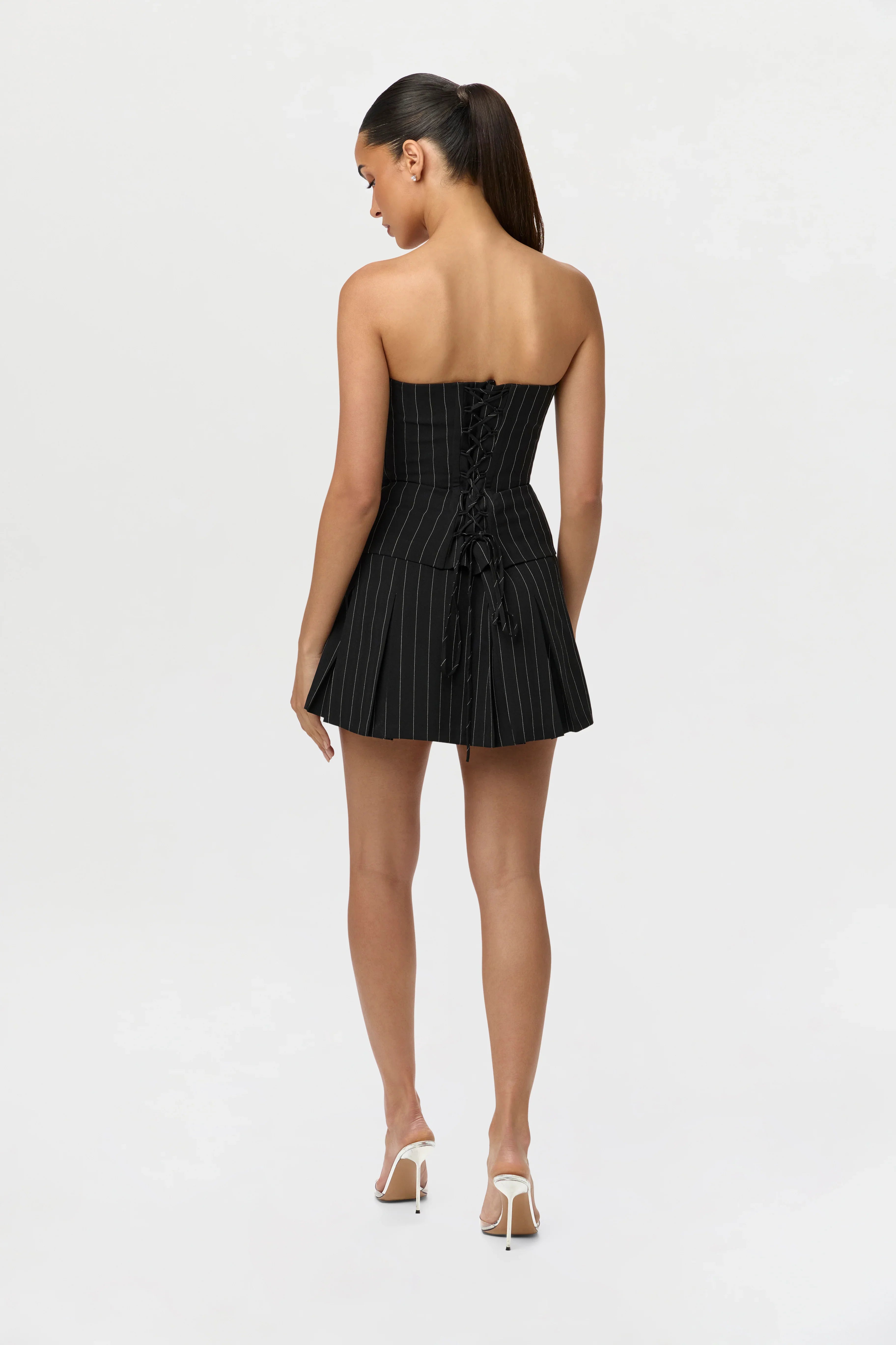 Pinstripe Suiting Pleated Mini Skirt