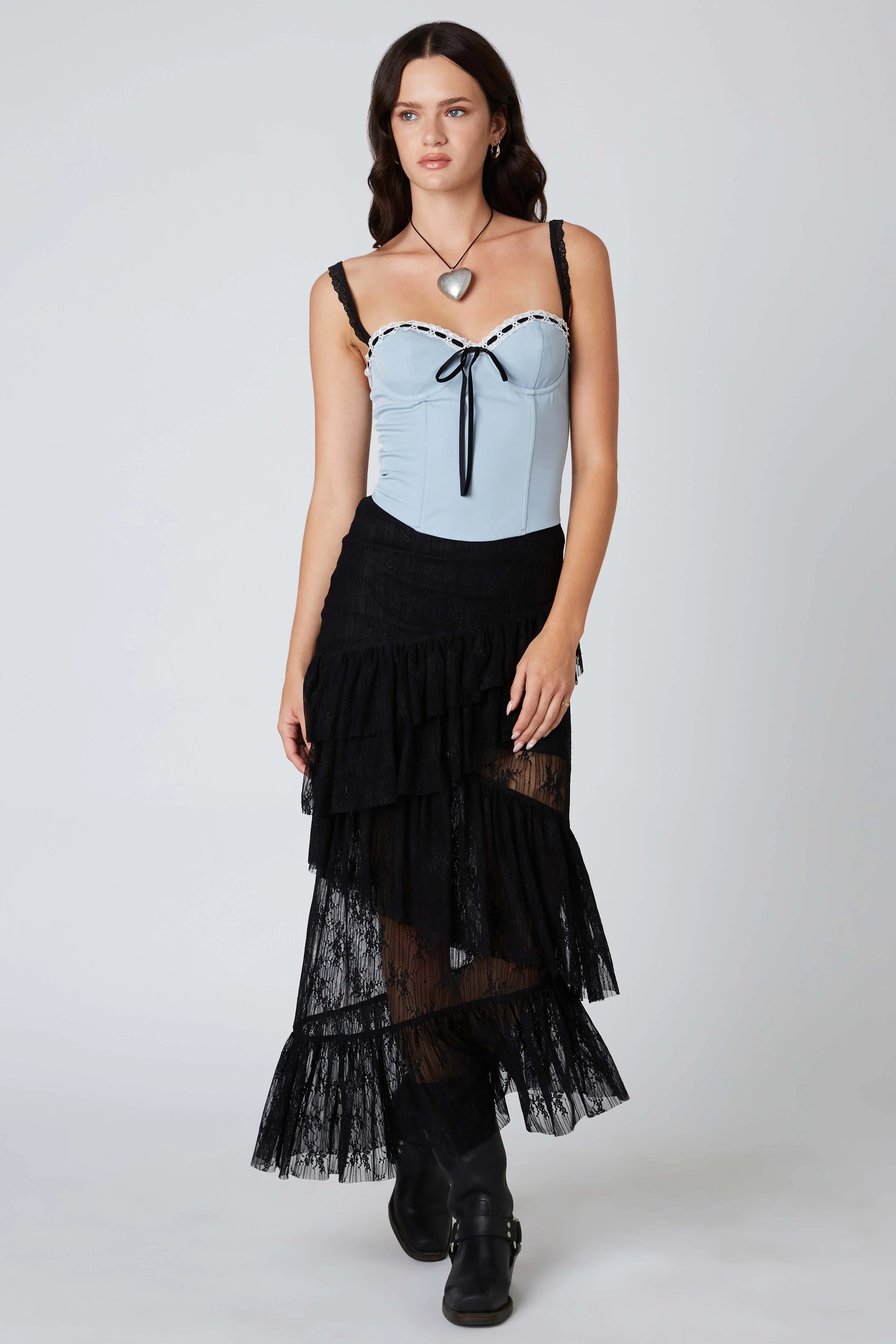 Lace Midi Tiered Skirt