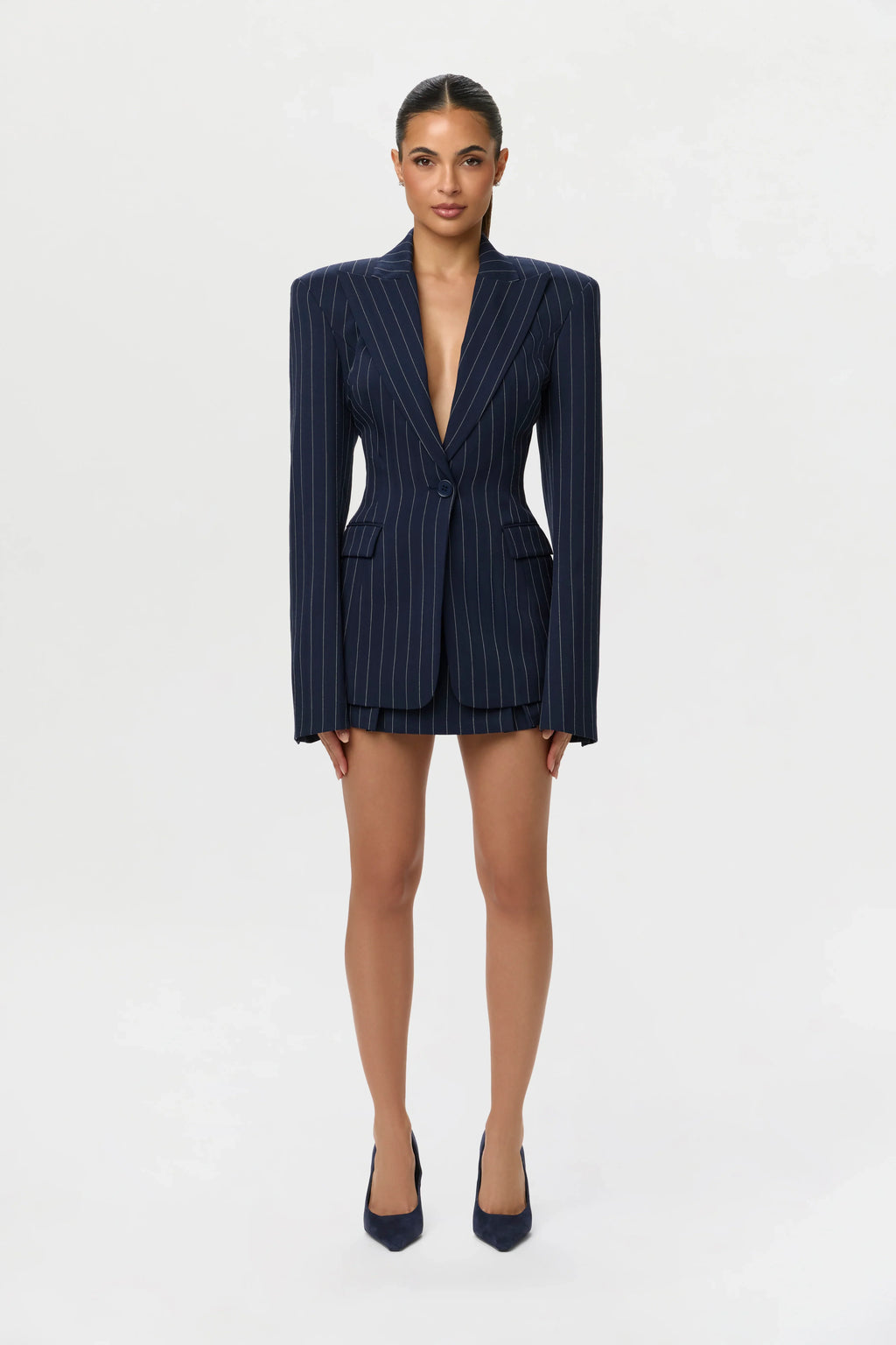 Pinstripe Suiting Pleated Mini Skirt