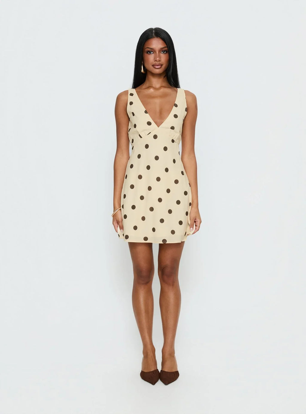 Nellie Mini Dress Lemon / Brown Polka Dot