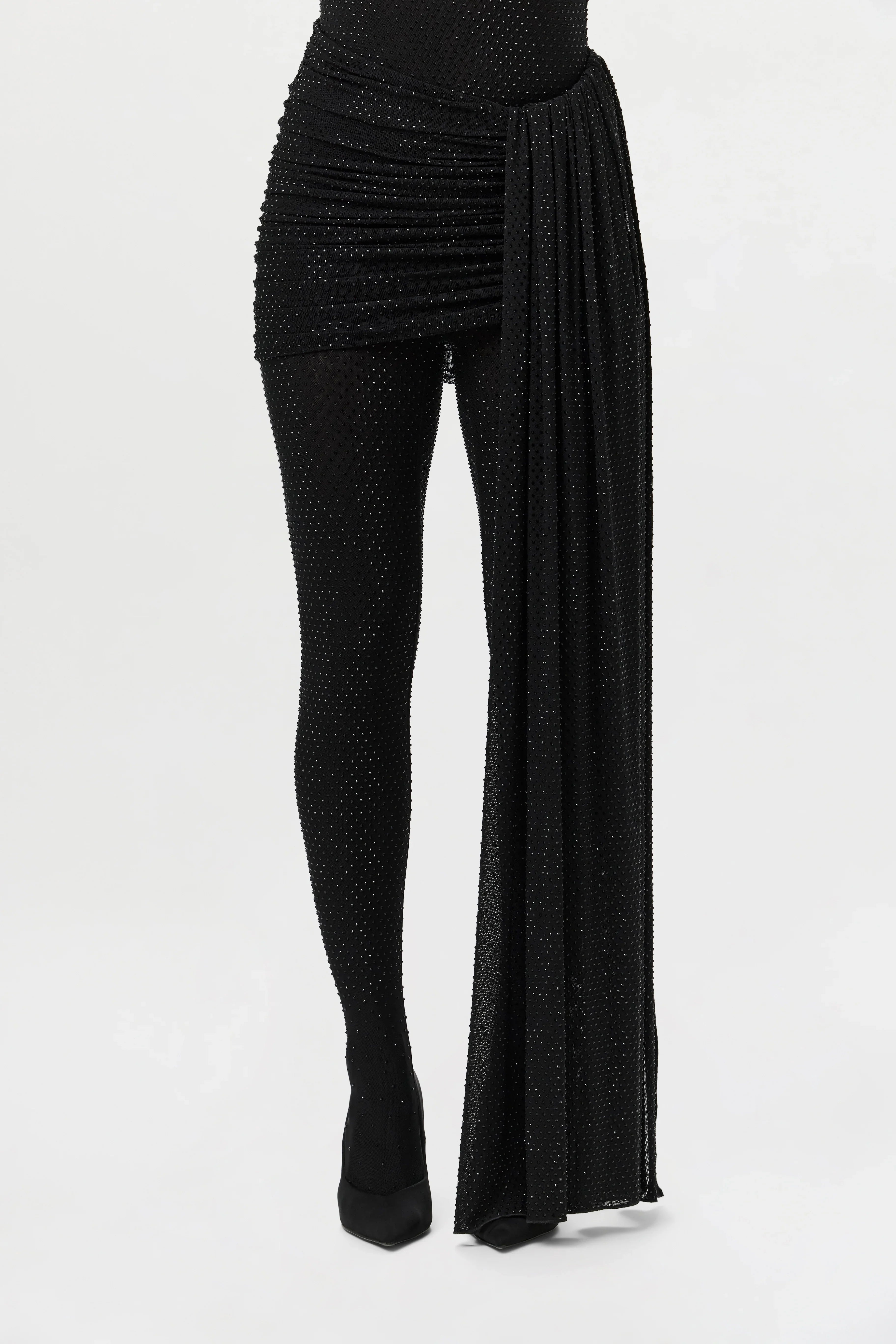 Crystal Ruched Drape Mini Skirt