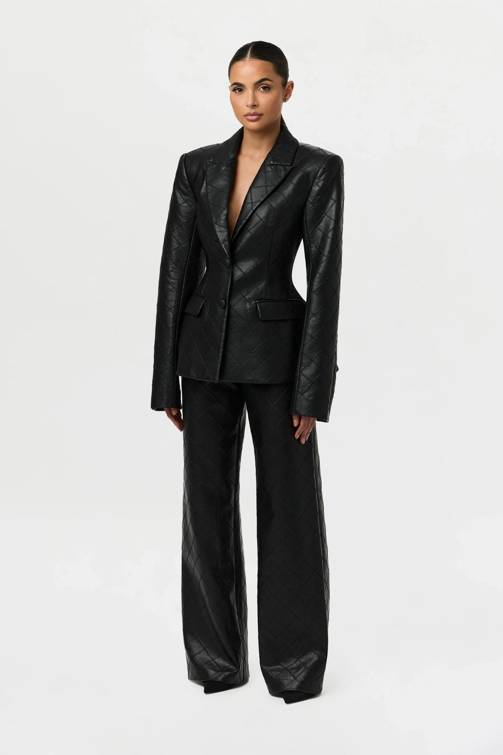Quilted Vegan Leather Wide Leg Pants