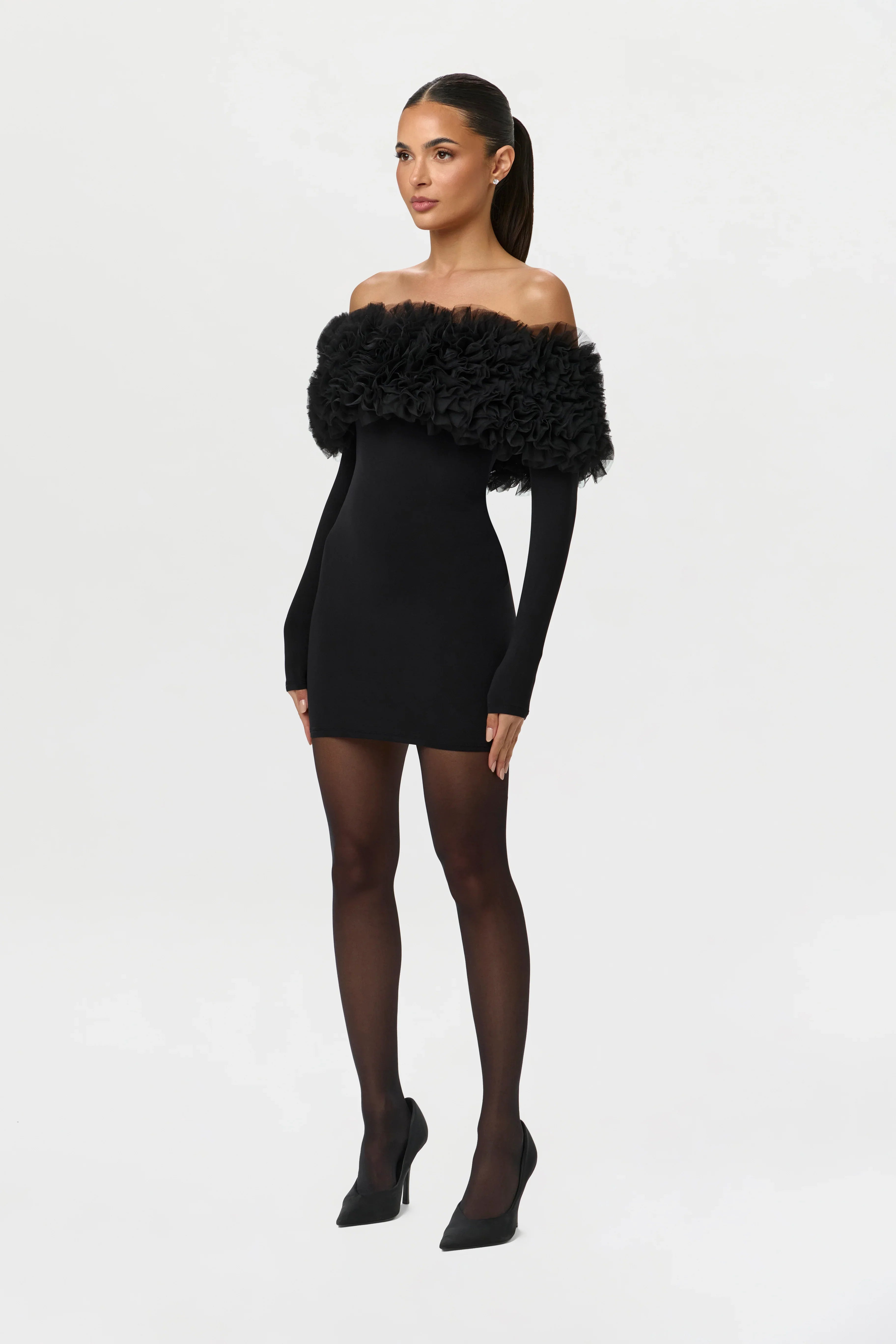 Naked Off-Shoulder Roses Mini Dress