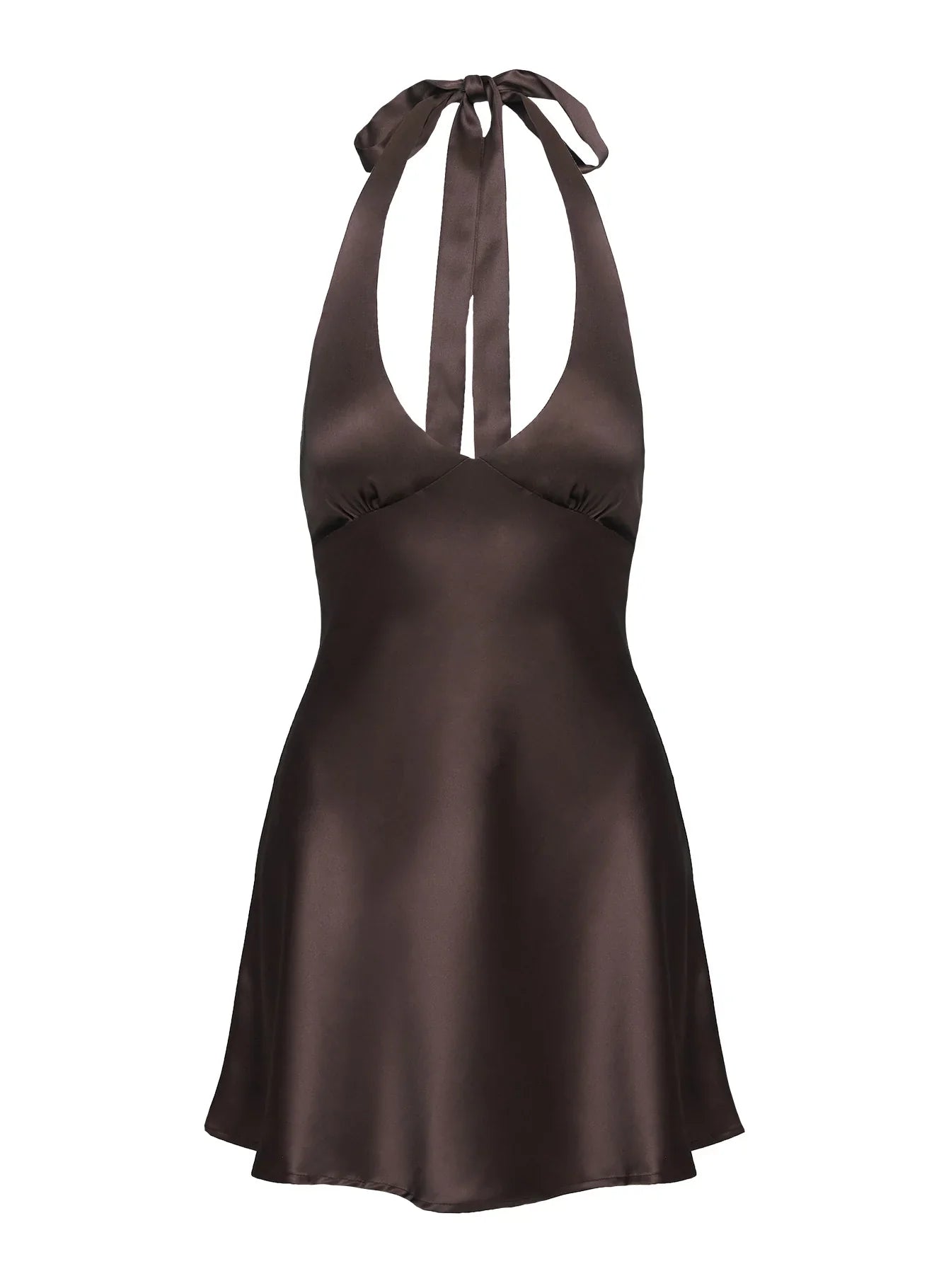 Pelagia Halter Scarf Tie Mini Dress Brown Tall
