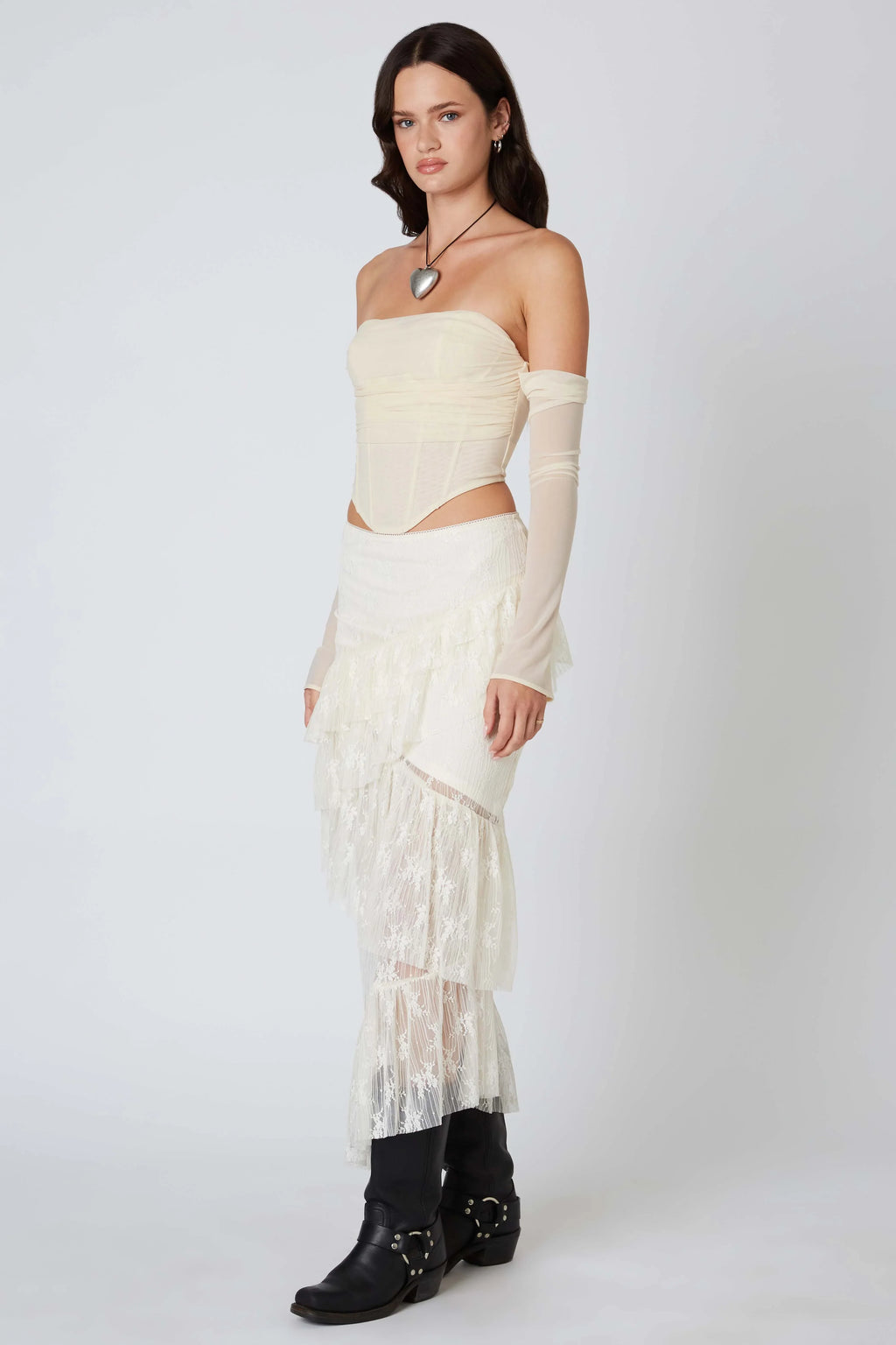 Lace Midi Tiered Skirt