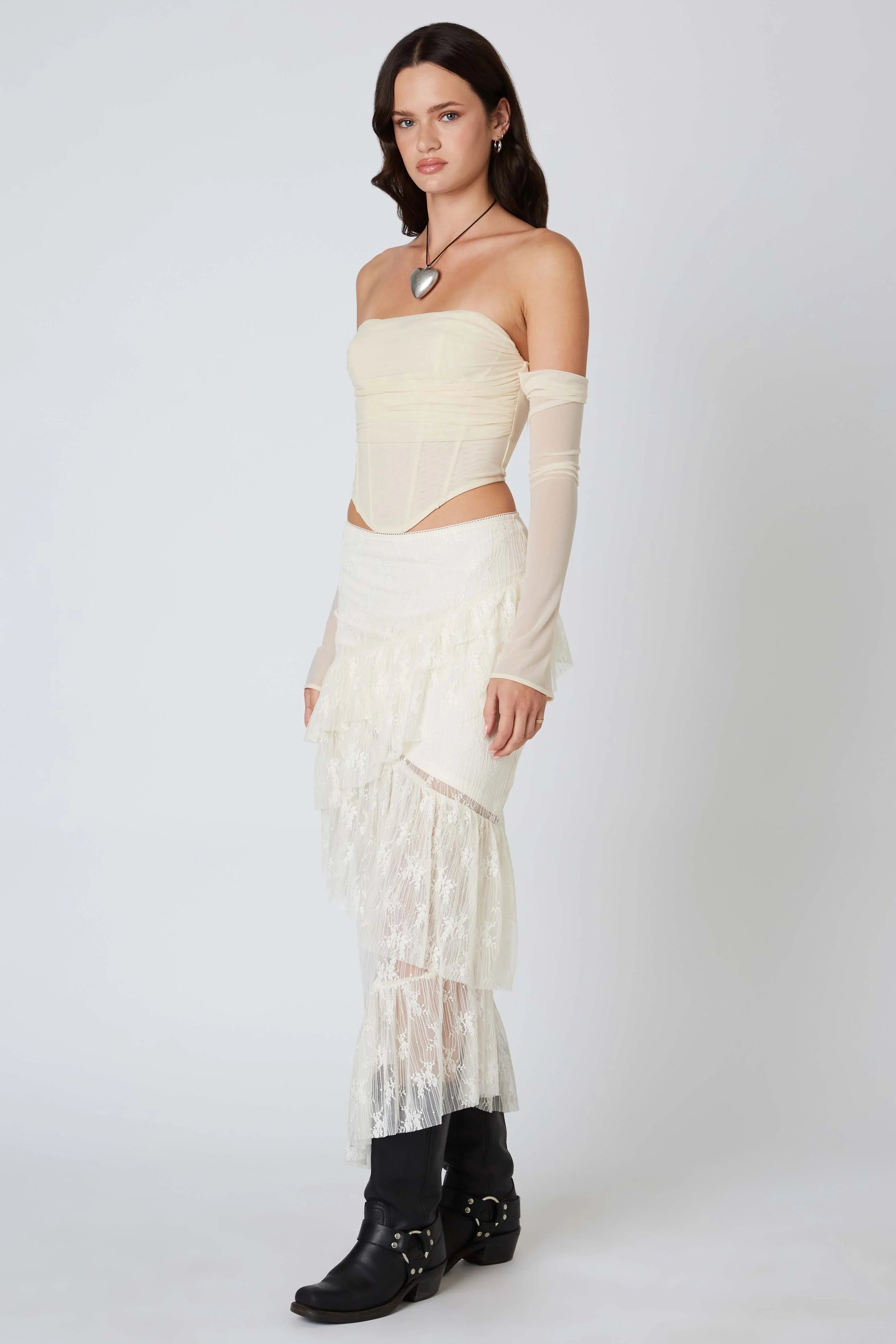 Lace Midi Tiered Skirt