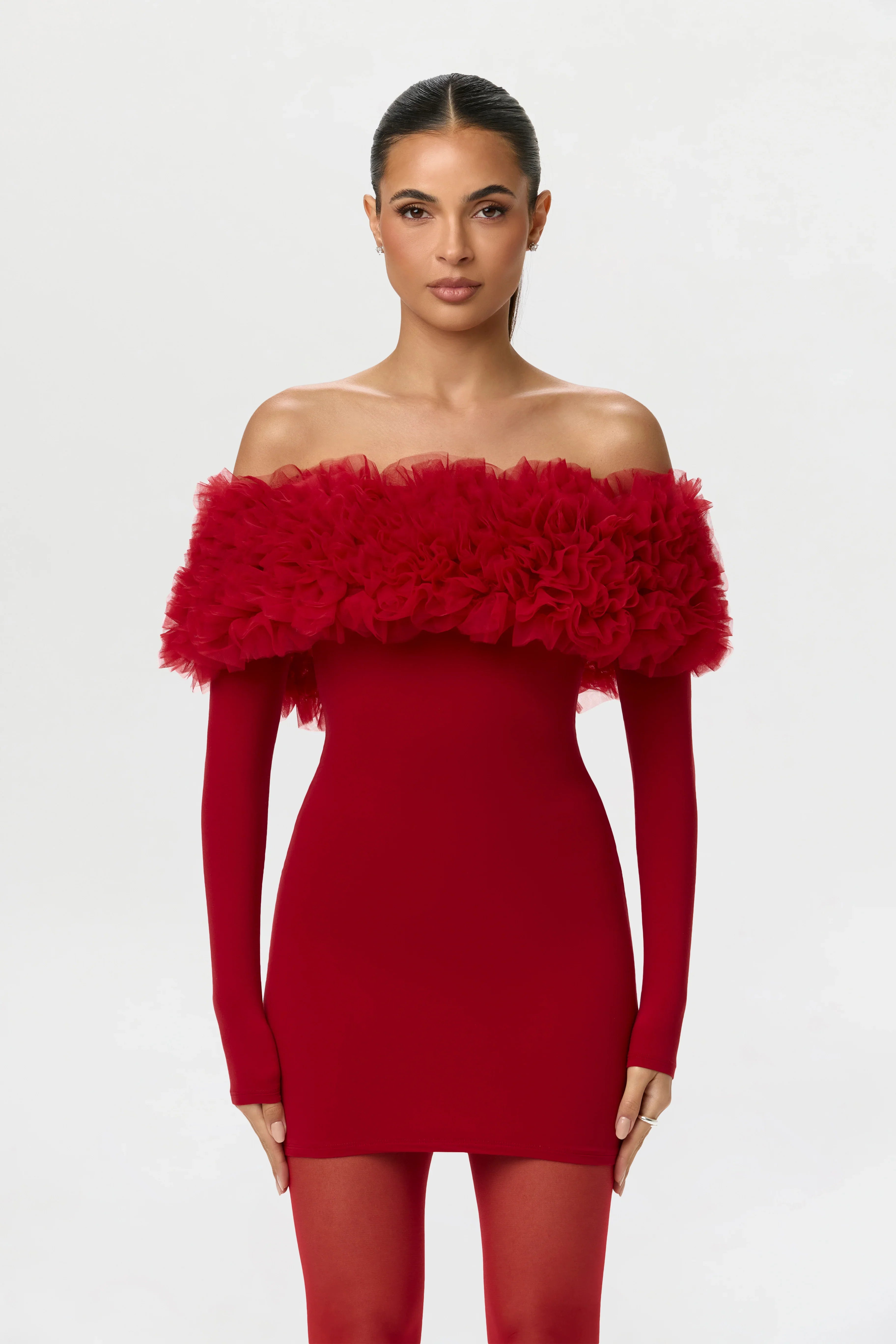 Naked Off-Shoulder Roses Mini Dress