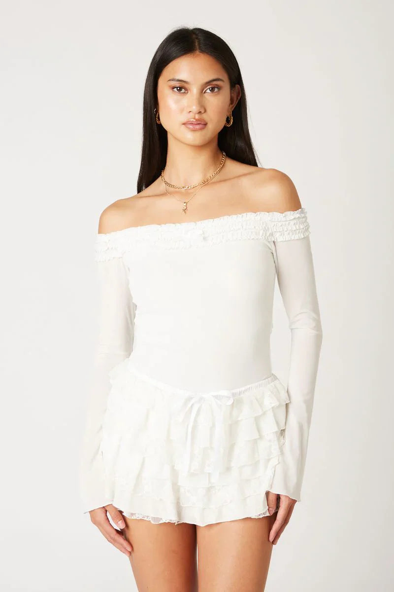 Off-The-Shoulder Ruffle Mesh Top