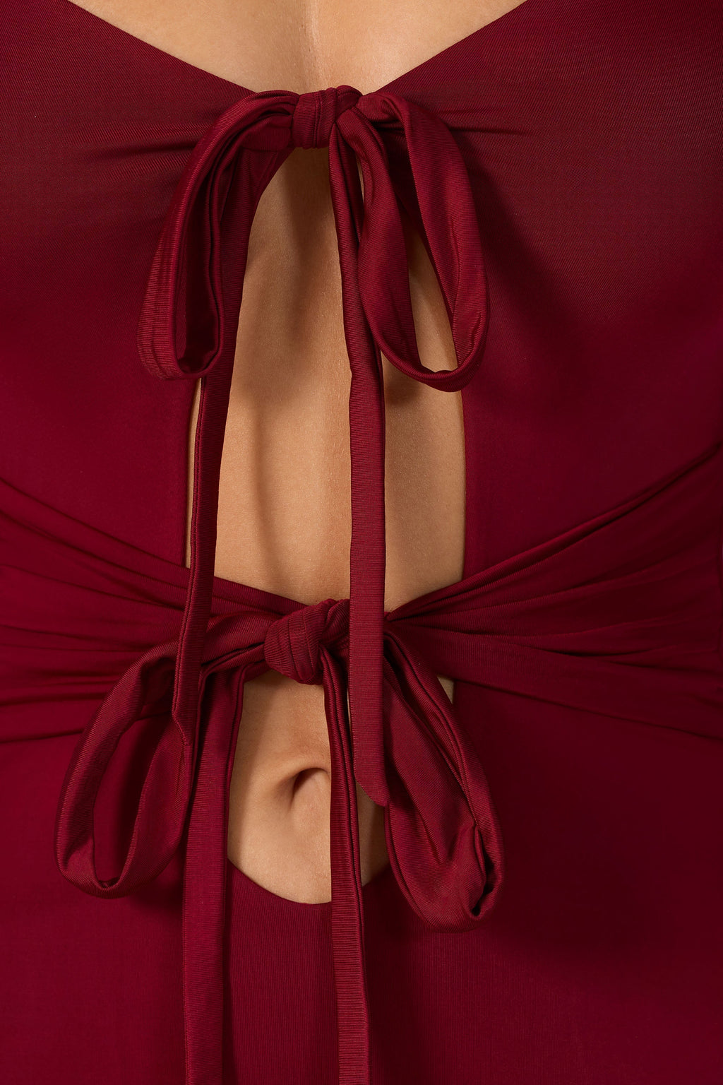 Slinky Jersey Long Sleeve Cut Out Mini Dress in Ruby