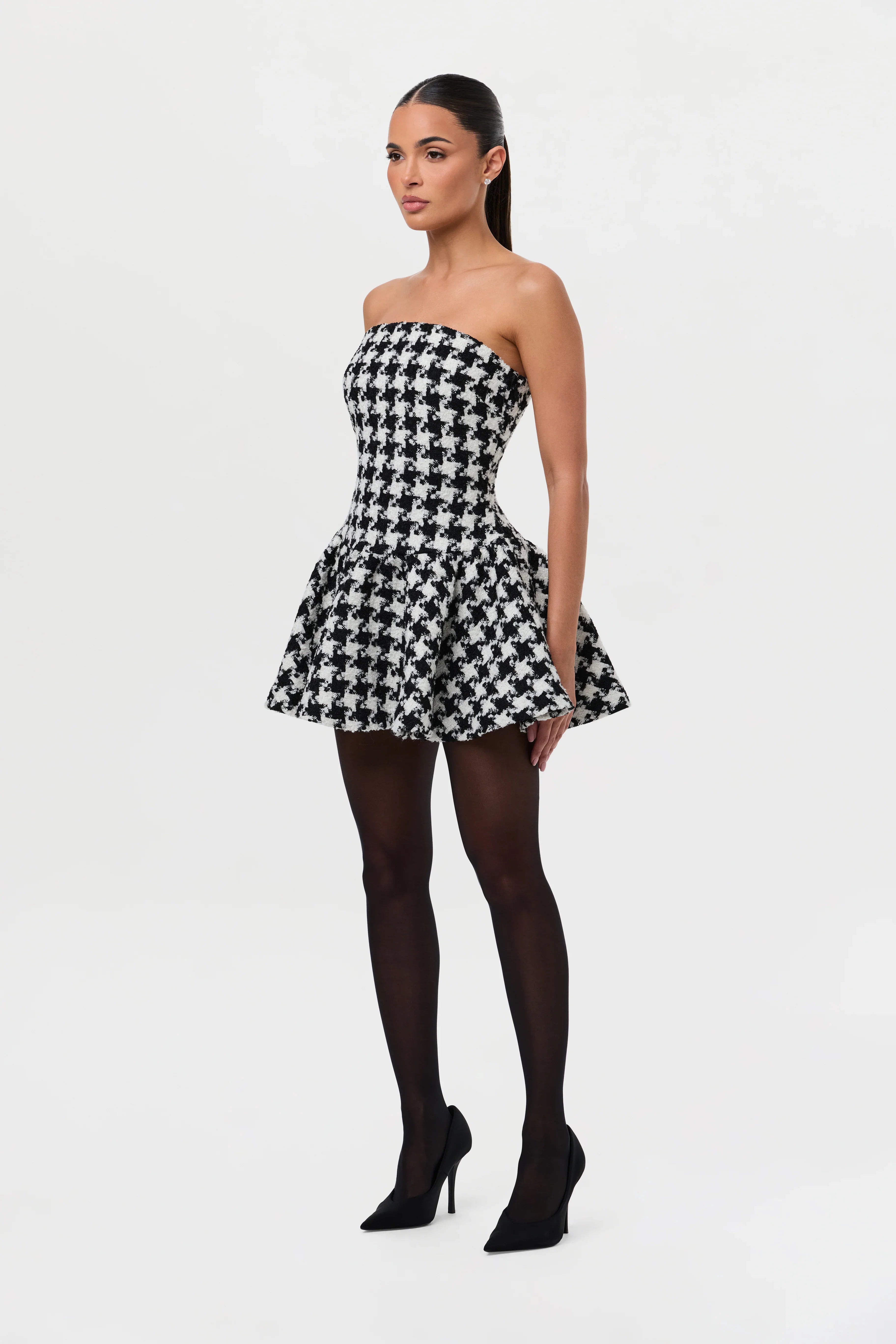 Houndstooth Peplum Tube Mini Dress
