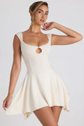 Modal Asymmetric Lace-Trim A-Line Mini Dress in Ivory