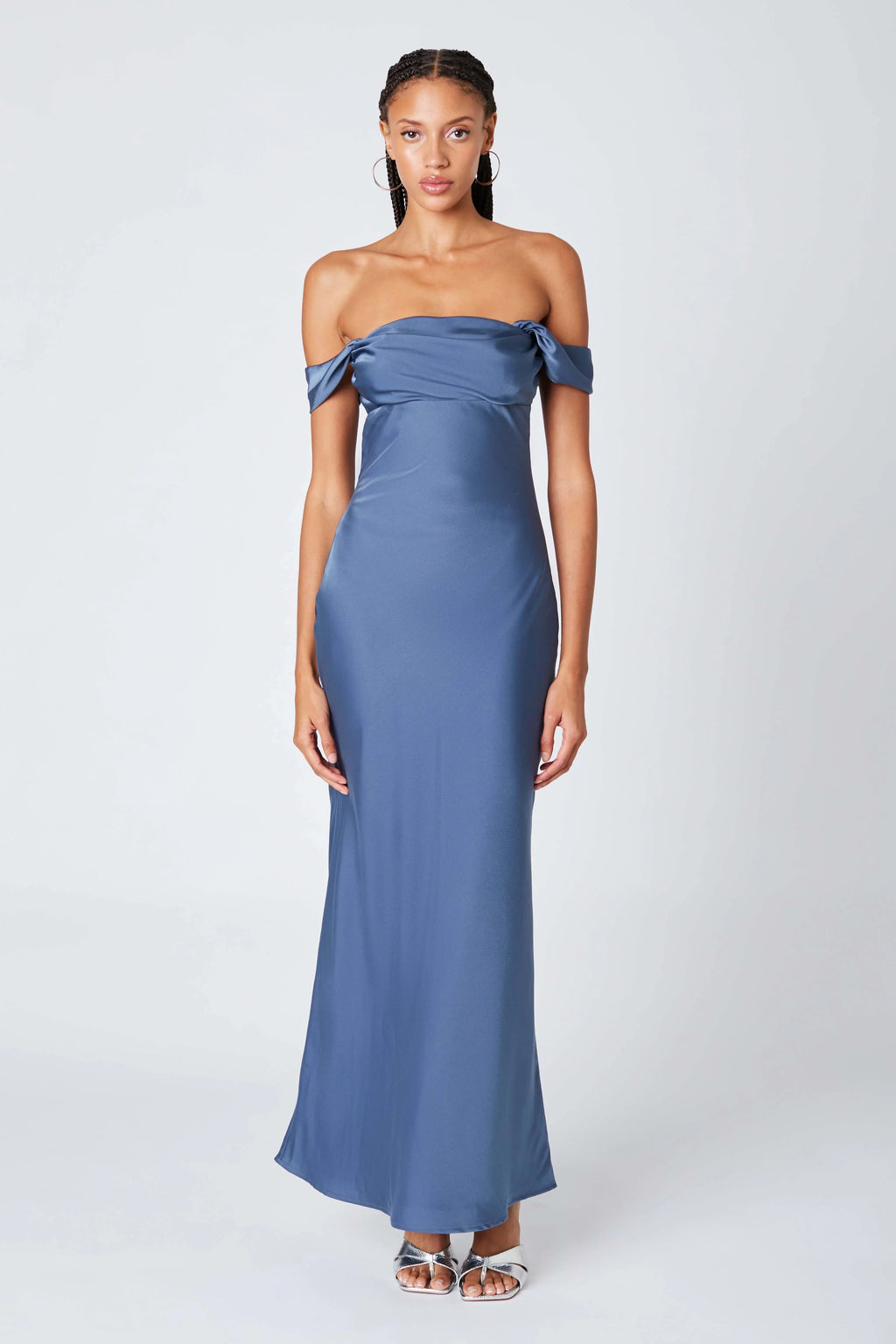 Satin Off the Shoulder Maxi Dress