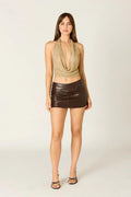 Faux Leather Grommet Mini Skirt