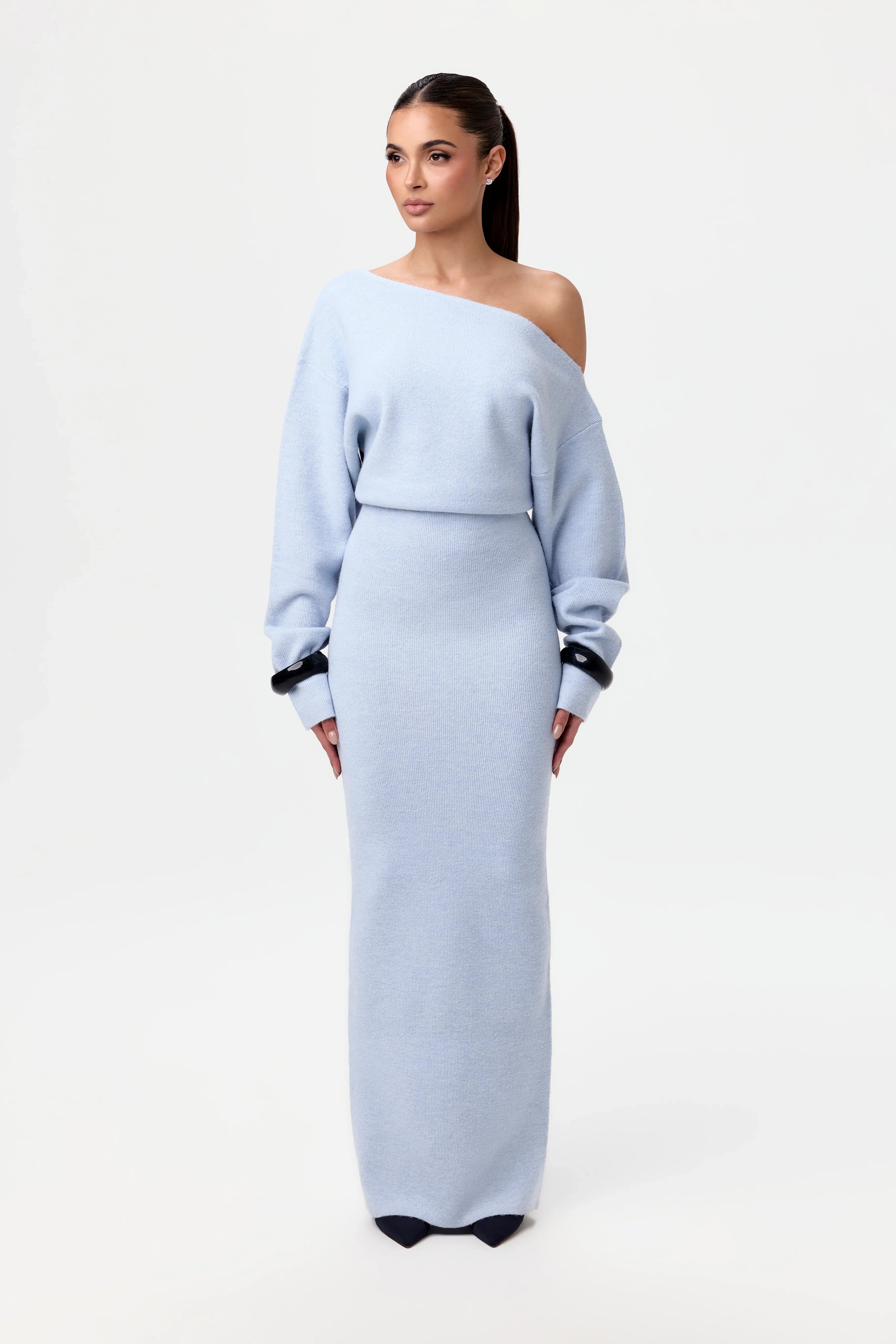 Knit Off-Shoulder Sweater Maxi Dress