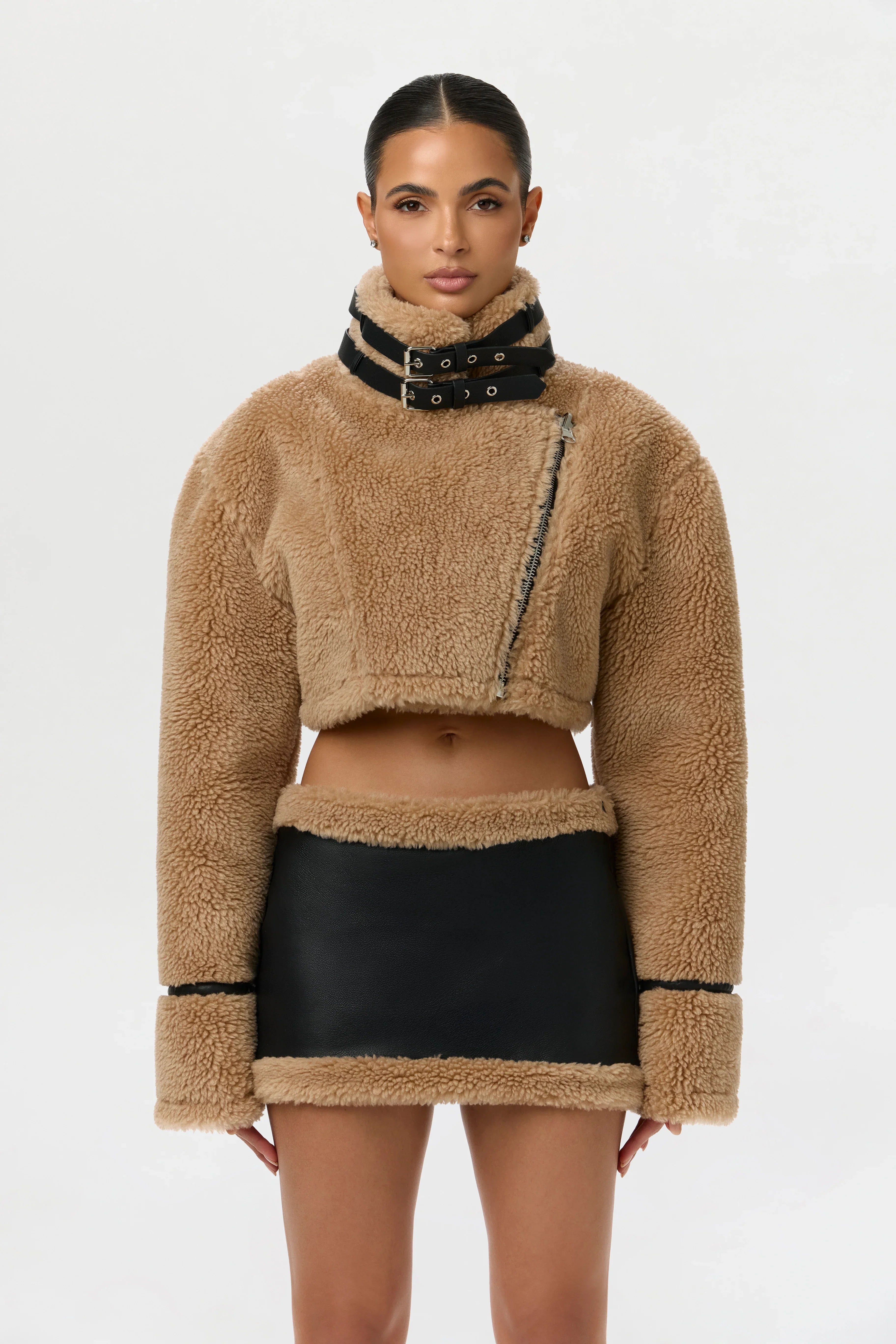 Sherpa Vegan Leather Mini Skirt