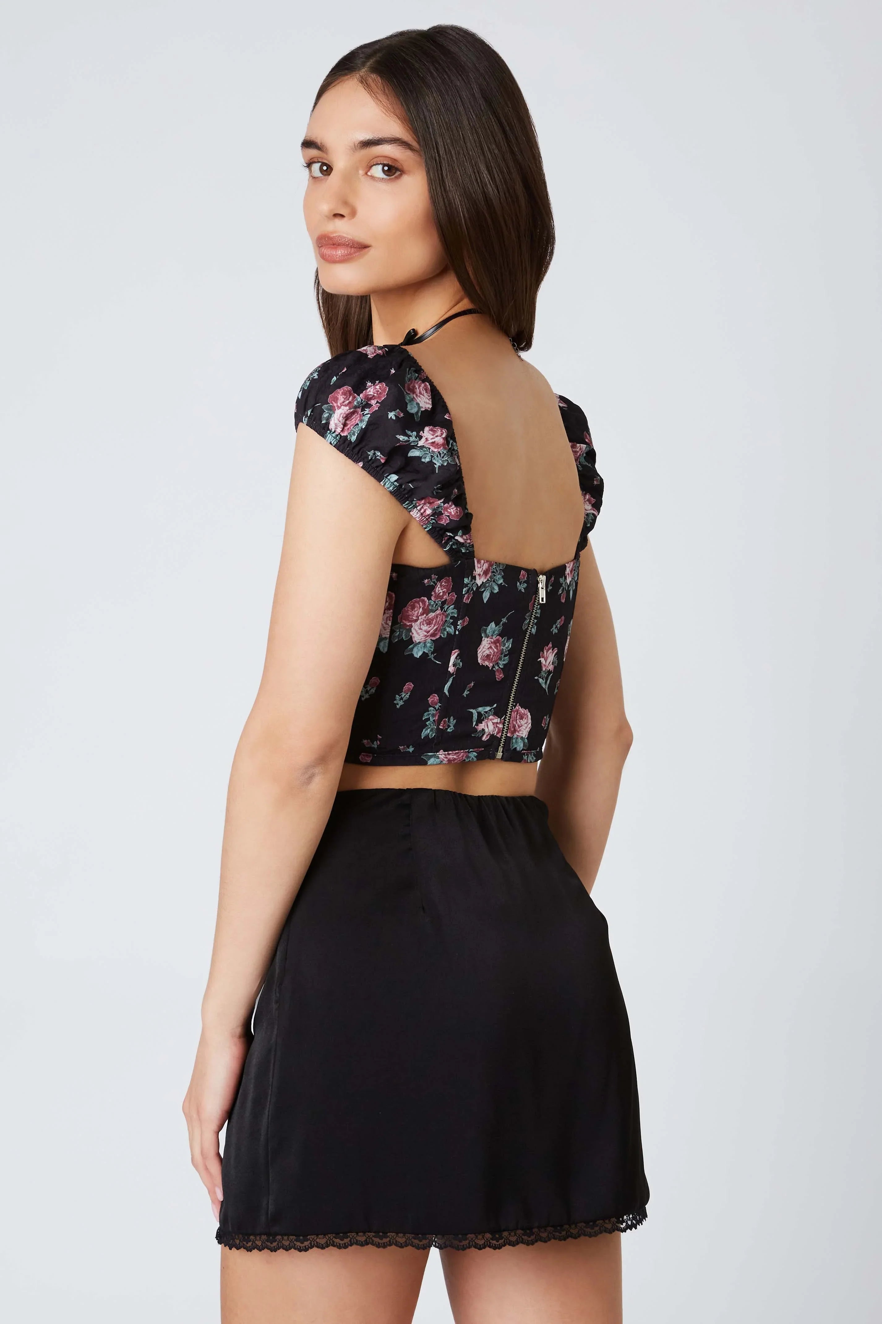 Puff Sleeve Floral Corset