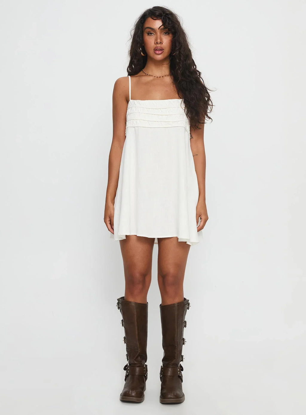 Every Breath Linen Shift Mini Dress White