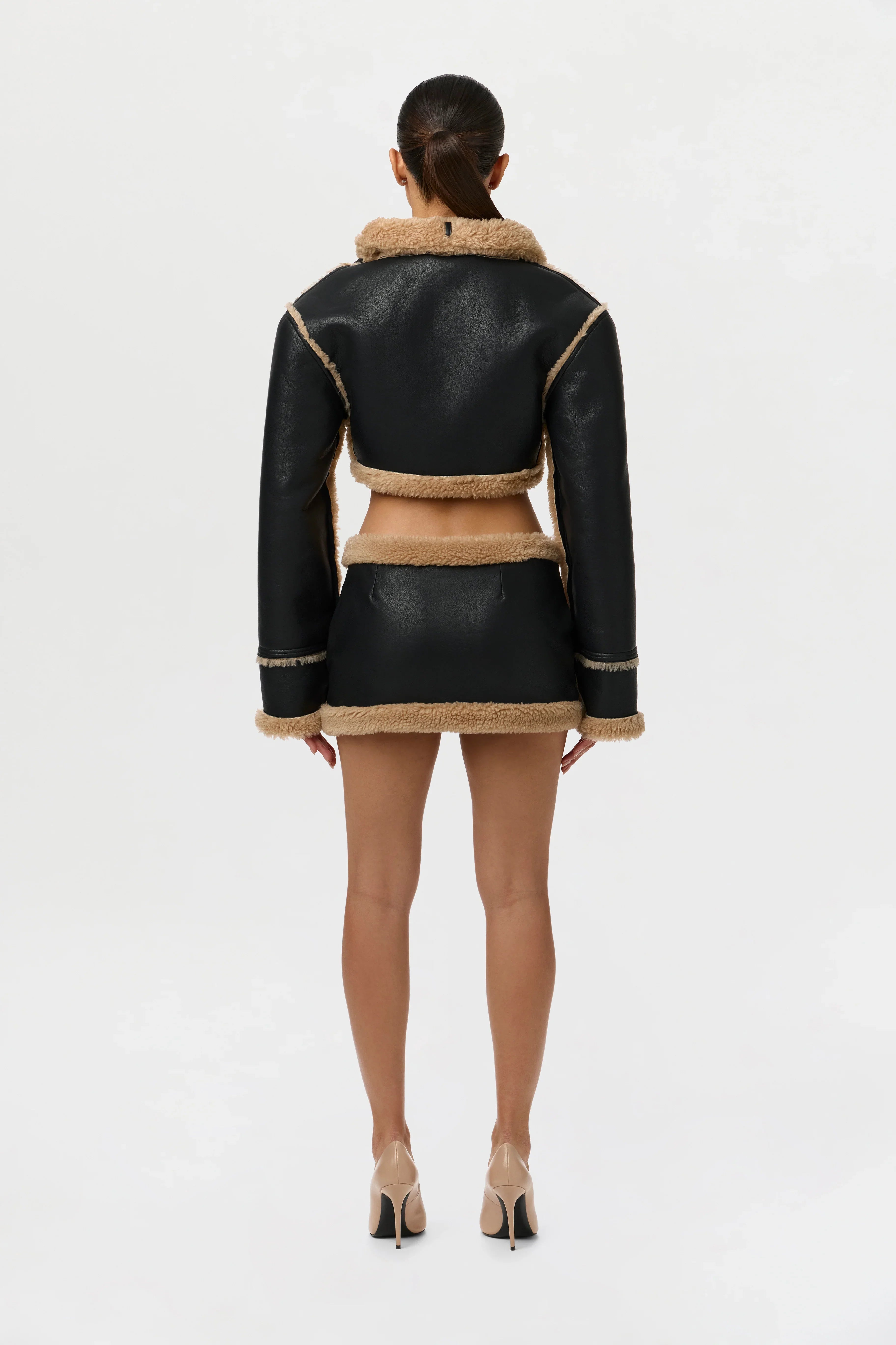Sherpa Vegan Leather Mini Skirt