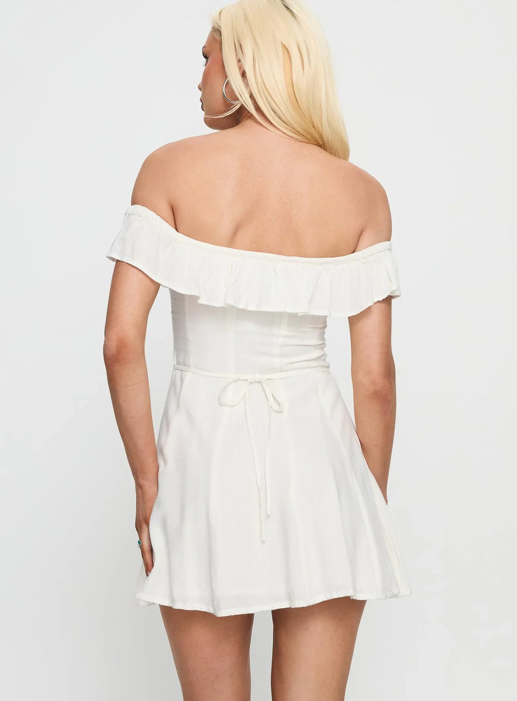 Corail Off Shoulder Frill Mini Dress White