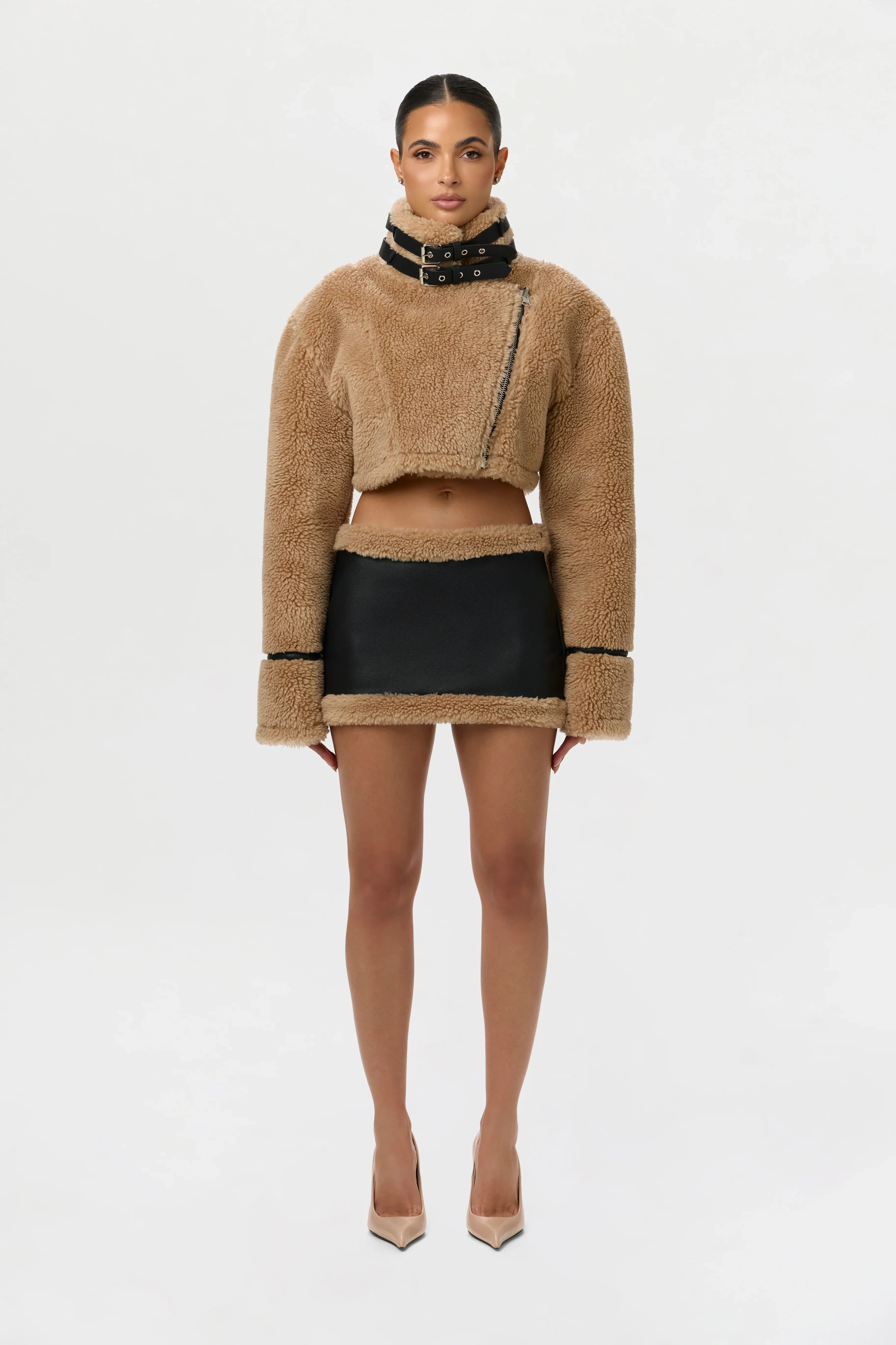 Sherpa Vegan Leather Mini Skirt