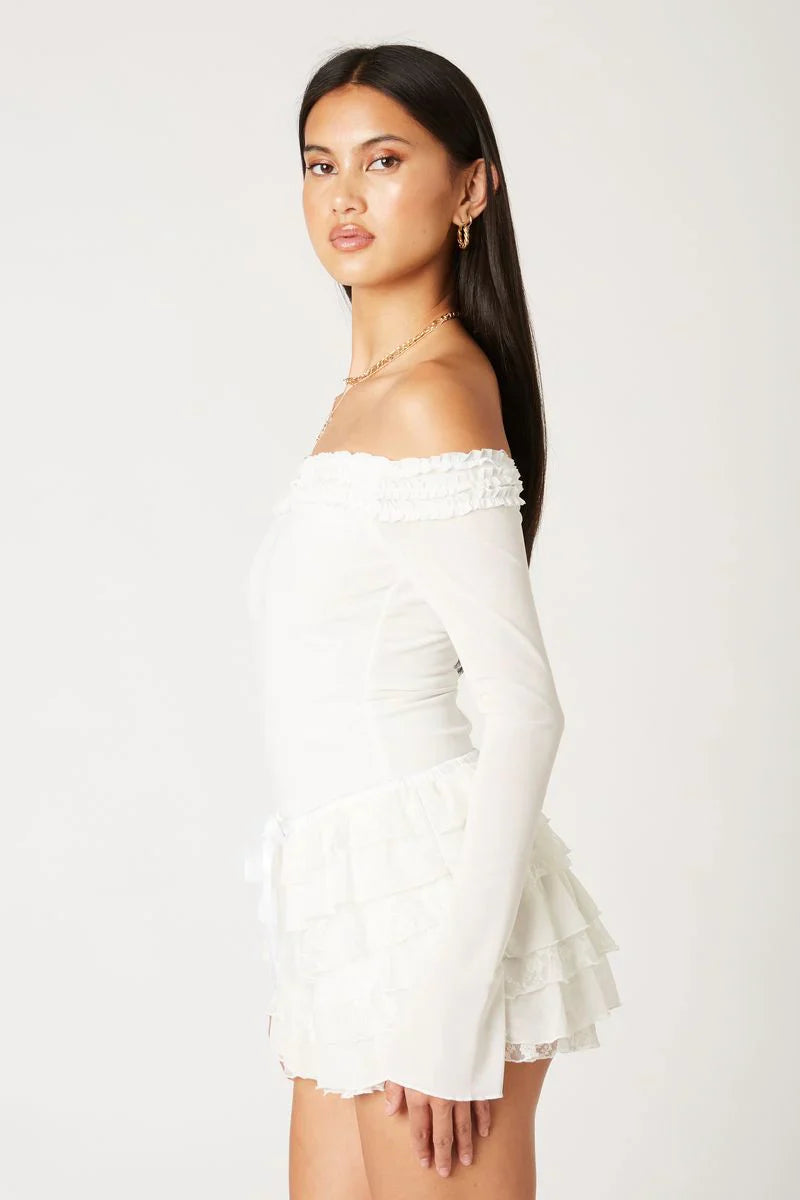 Off-The-Shoulder Ruffle Mesh Top