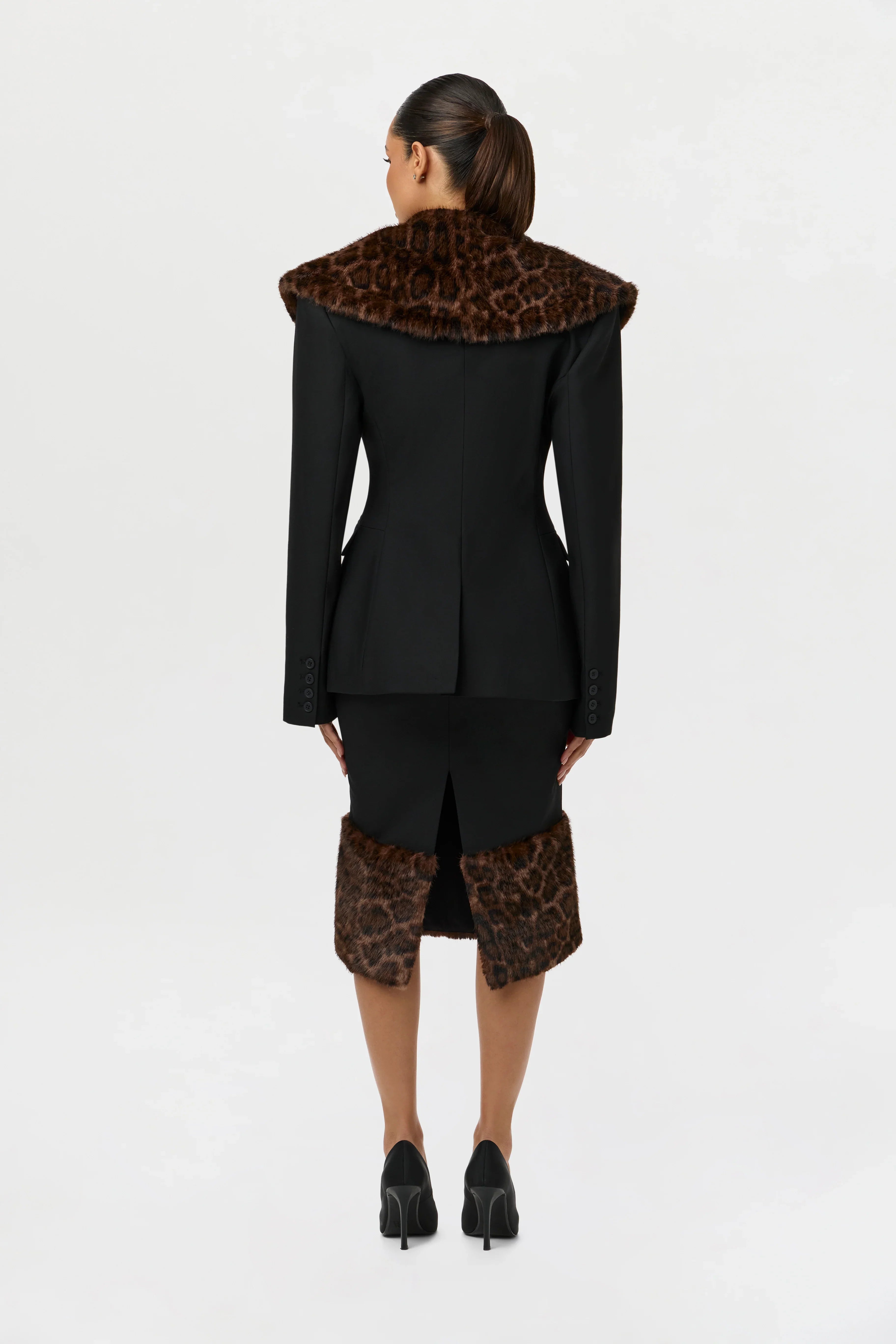 Suiting Faux Fur Leopard Midi Skirt