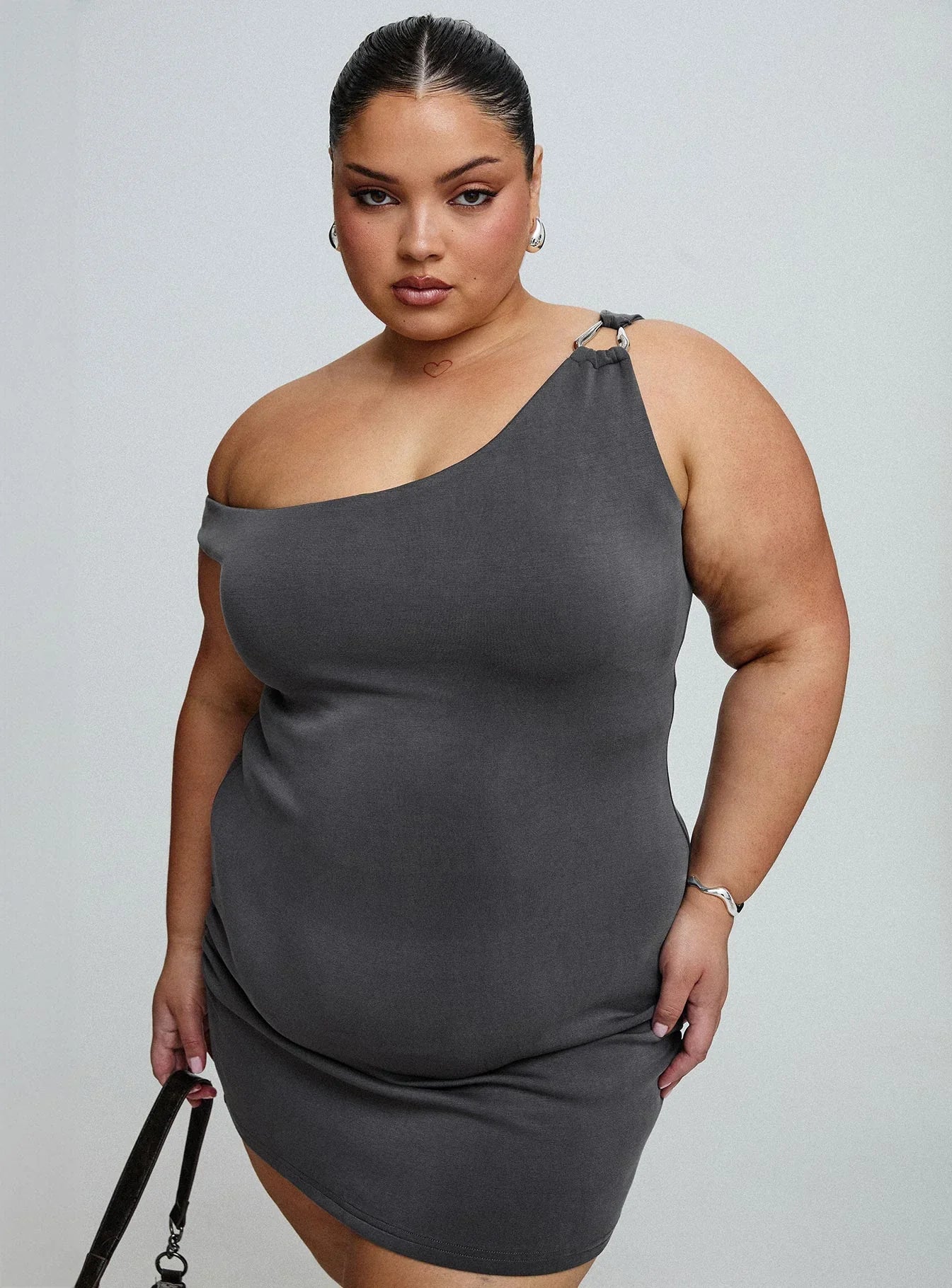 True Desires One Shoulder Mini Dress Grey
