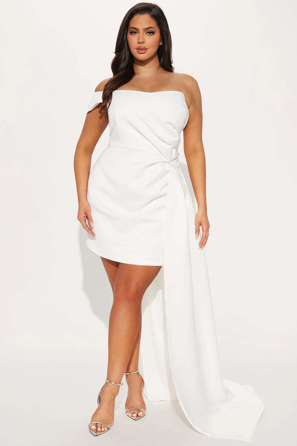 Isabella Removable Train Satin Mini Dress - White