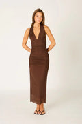 Ruched Mesh Midi Dress