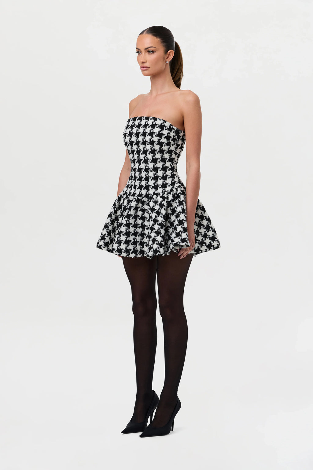 Houndstooth Peplum Tube Mini Dress