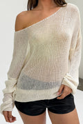 Sheer Off-the-Shoulder Knit Sweater