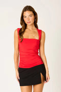 Ruched Square Neck Sleeveless Top