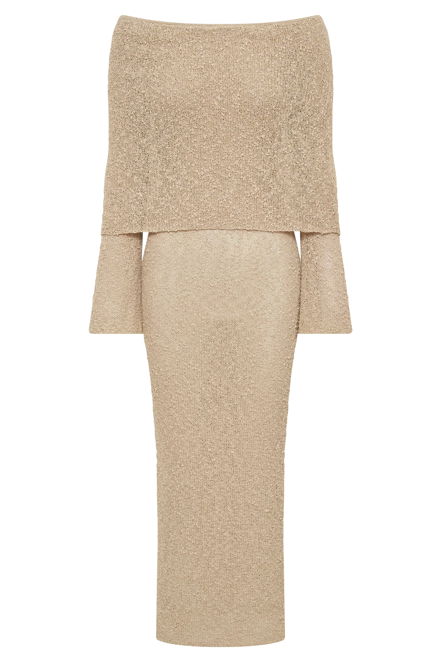 Marisol Off Shoulder Boucle Maxi Dress - Wheat