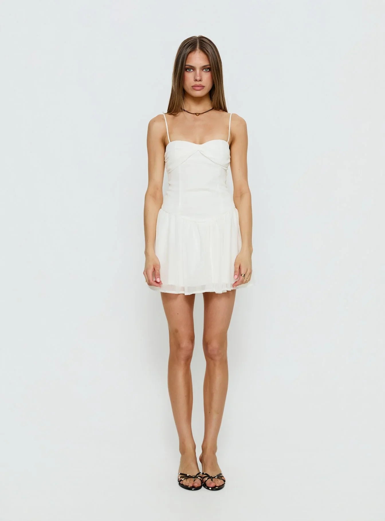 So At Peace Sweetheart Drop Waist Mini Dress White