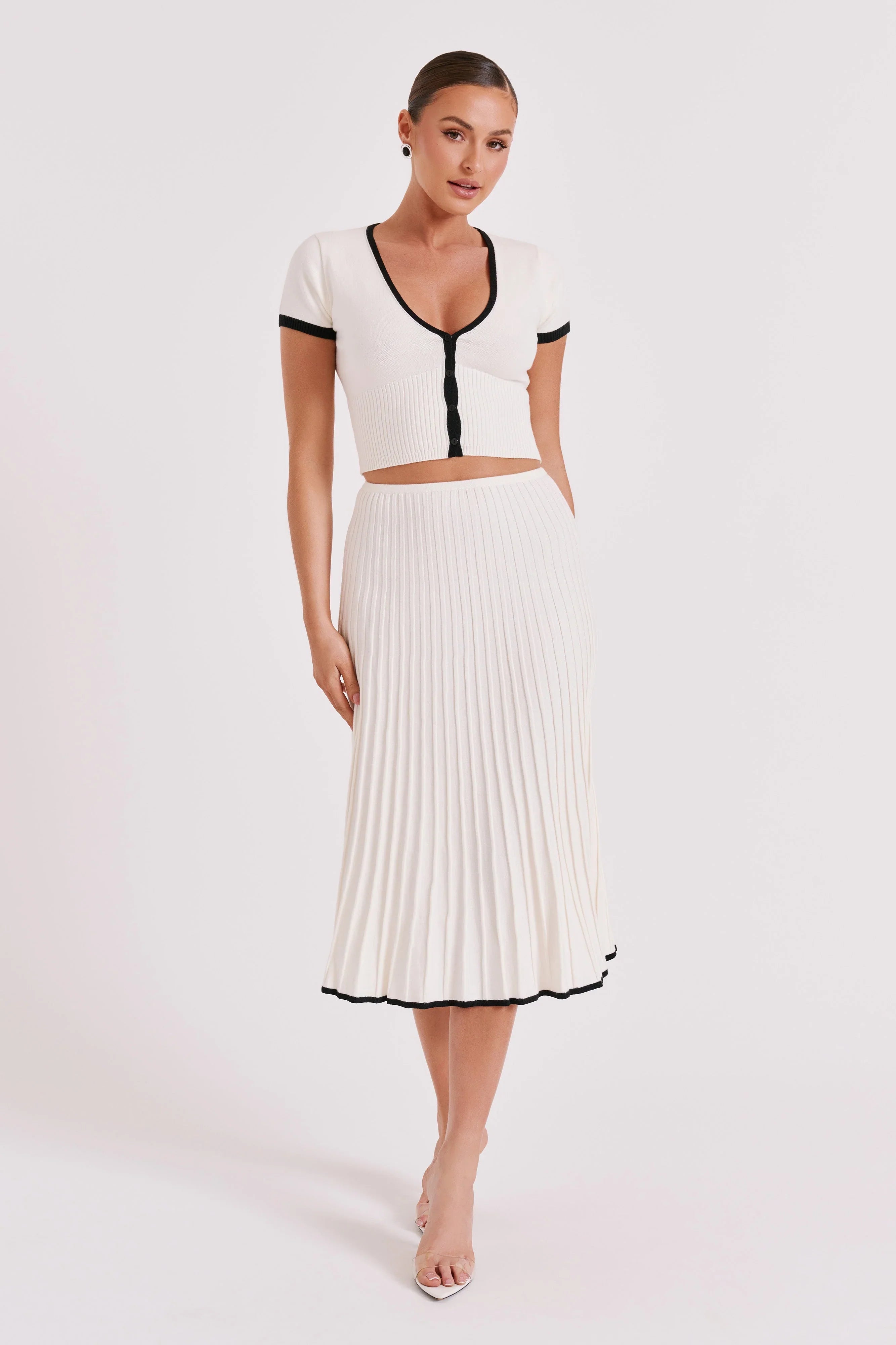 Jolene Contrast Button Up Knit Top - White