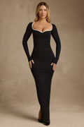 Modal Contrast-Trim Maxi Dress in Black