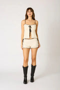 Ruffle Tie Smocked Top