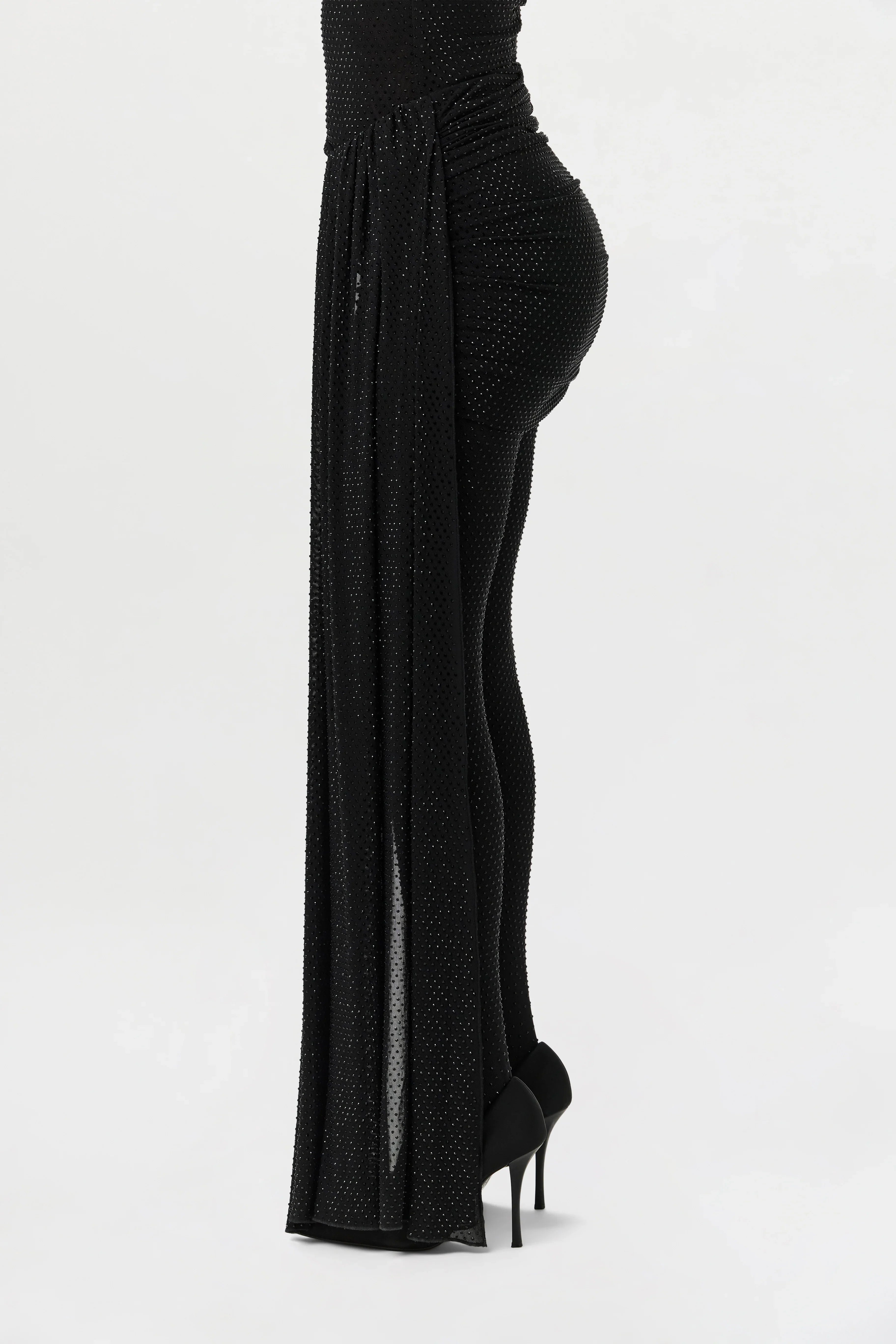 Crystal Ruched Drape Mini Skirt