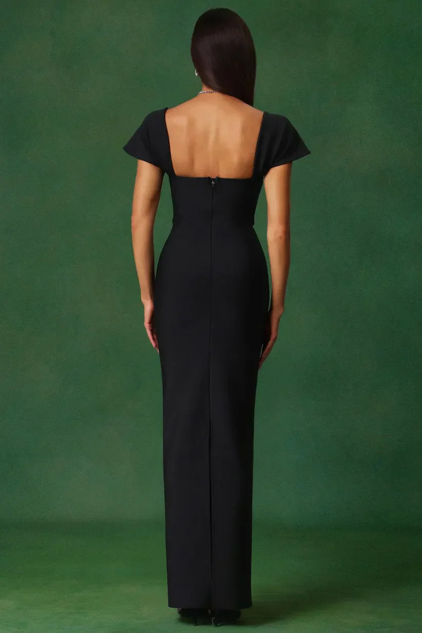 Romelle Diamond Bandage Maxi Dress – Short Sleeve Elegant Gown