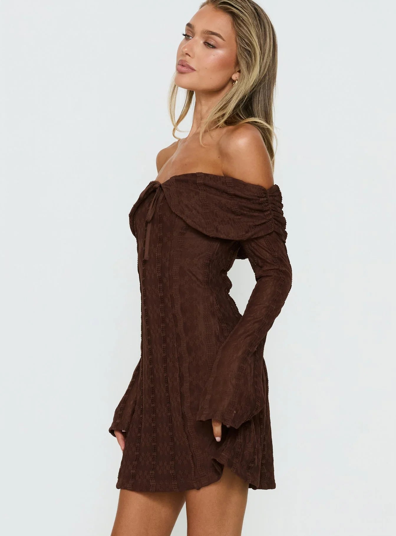Colettie Long Sleeve Mini Dress Chocolate