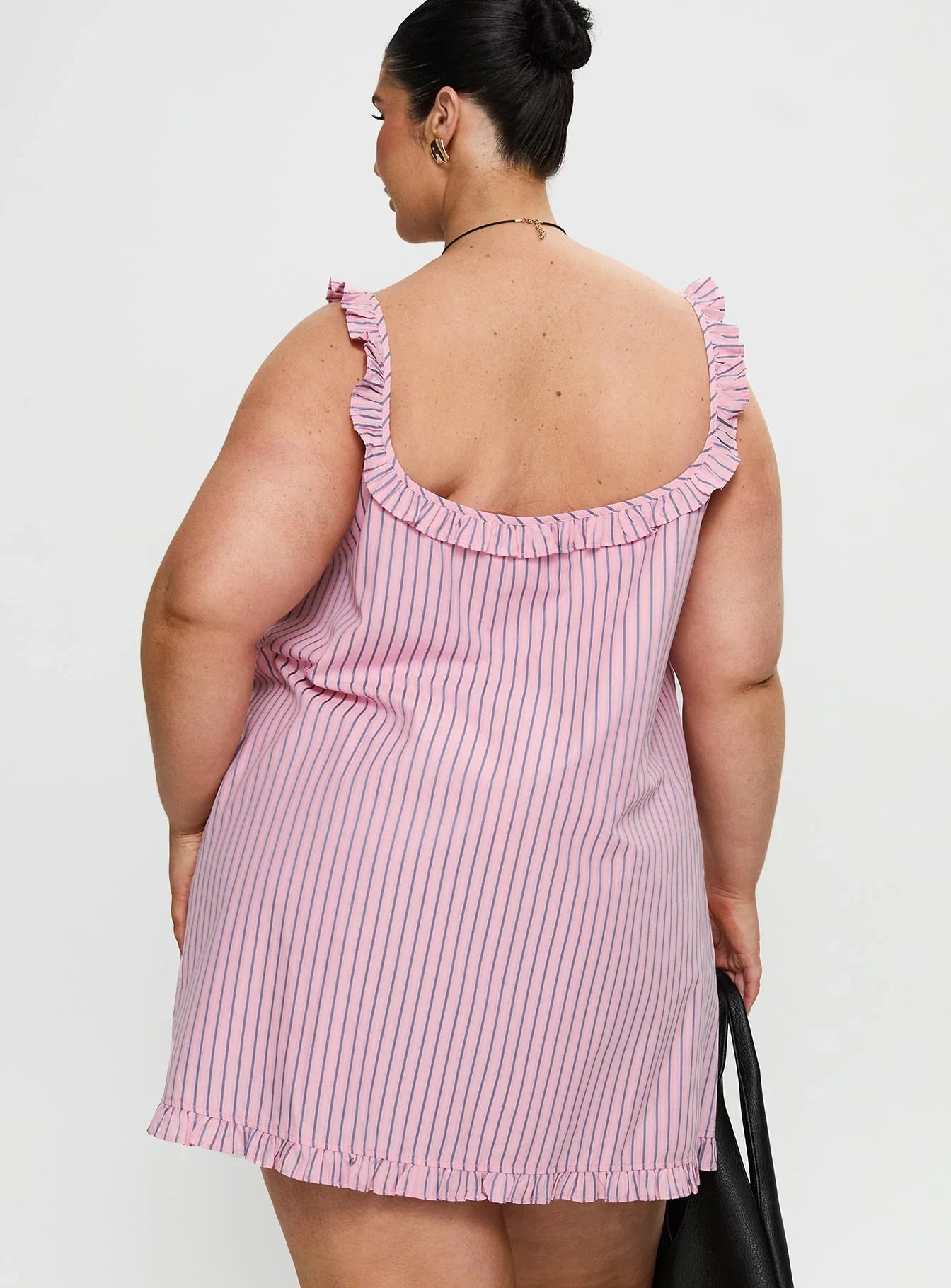 Zalina Babydoll Mini Dress Pink Stripe Curve