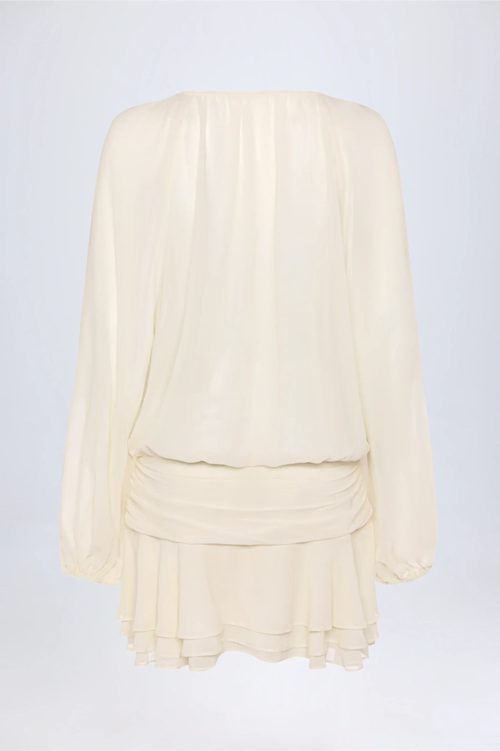 Lace-Up Balloon-Sleeve Mini Dress in Ivory